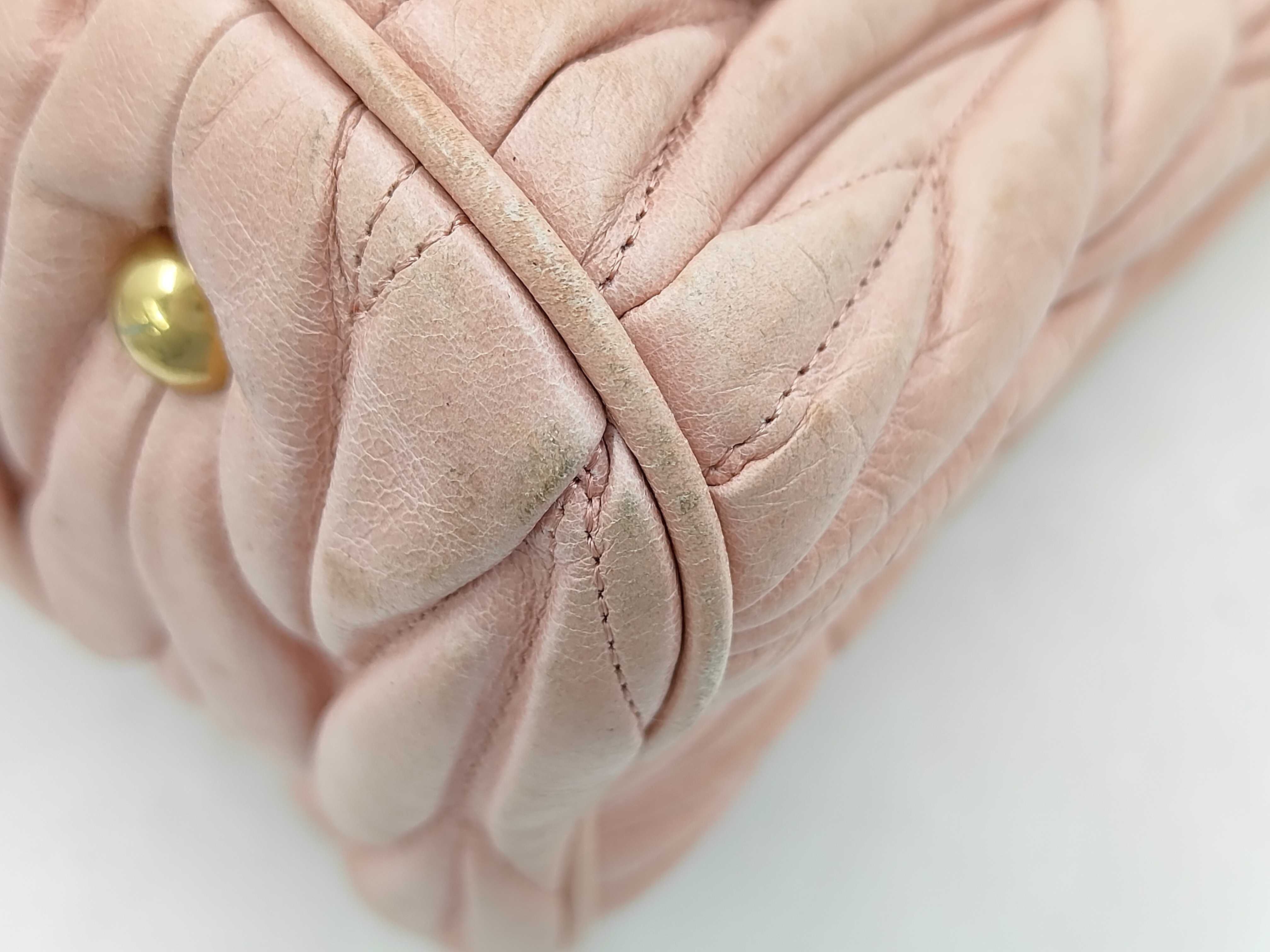 Matelassé 2-Way Bag with Long Strap, Leather, Pink Handbag — view 6
