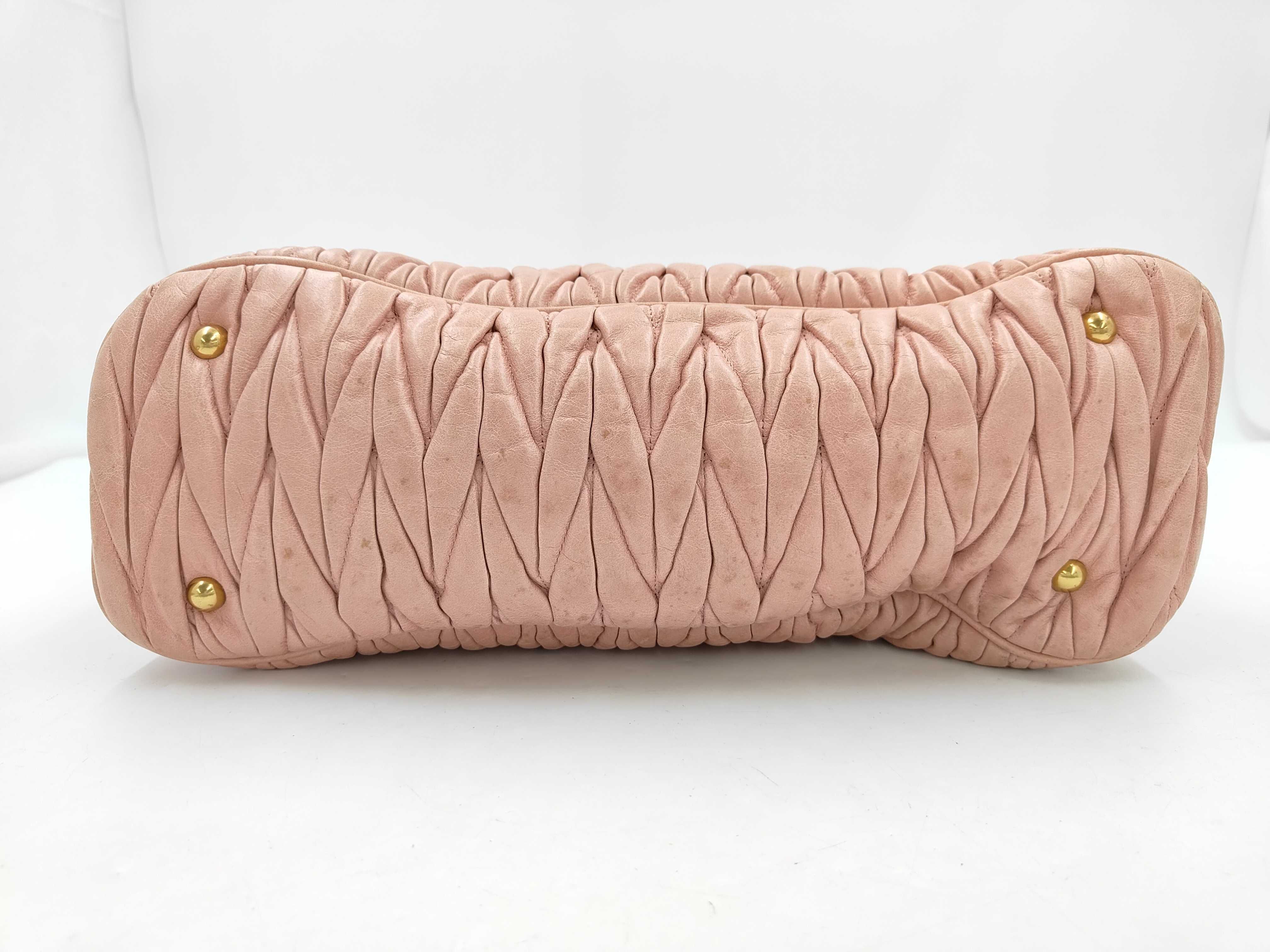Matelassé 2-Way Bag with Long Strap, Leather, Pink Handbag — view 7