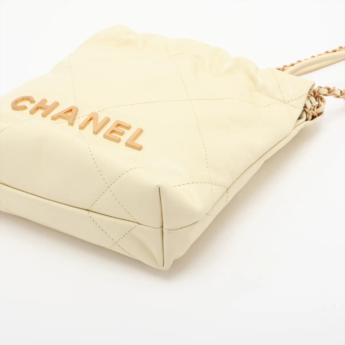22 Mini Shiny Calfskin Chain Shoulder Bag Yellow Gold Hardware J4CH5TNH Random Plate — view 3