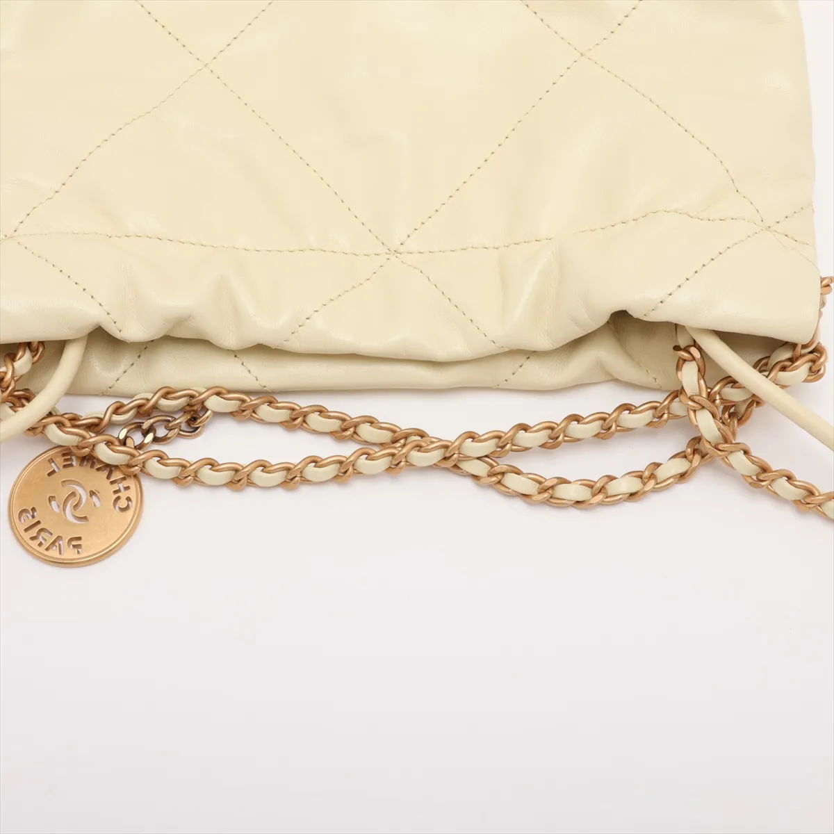 22 Mini Shiny Calfskin Chain Shoulder Bag Yellow Gold Hardware J4CH5TNH Random Plate — view 5