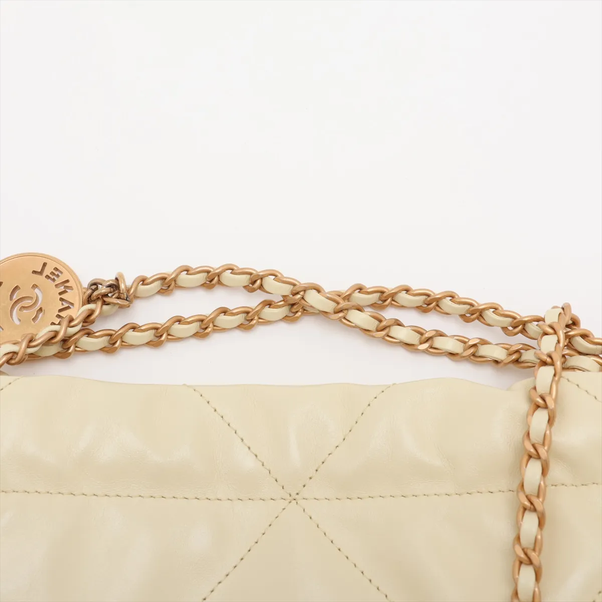 22 Mini Shiny Calfskin Chain Shoulder Bag Yellow Gold Hardware J4CH5TNH Random Plate — view 6