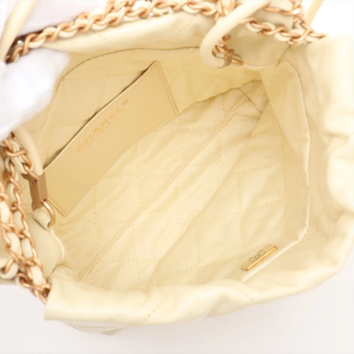 22 Mini Shiny Calfskin Chain Shoulder Bag Yellow Gold Hardware J4CH5TNH Random Plate — view 8