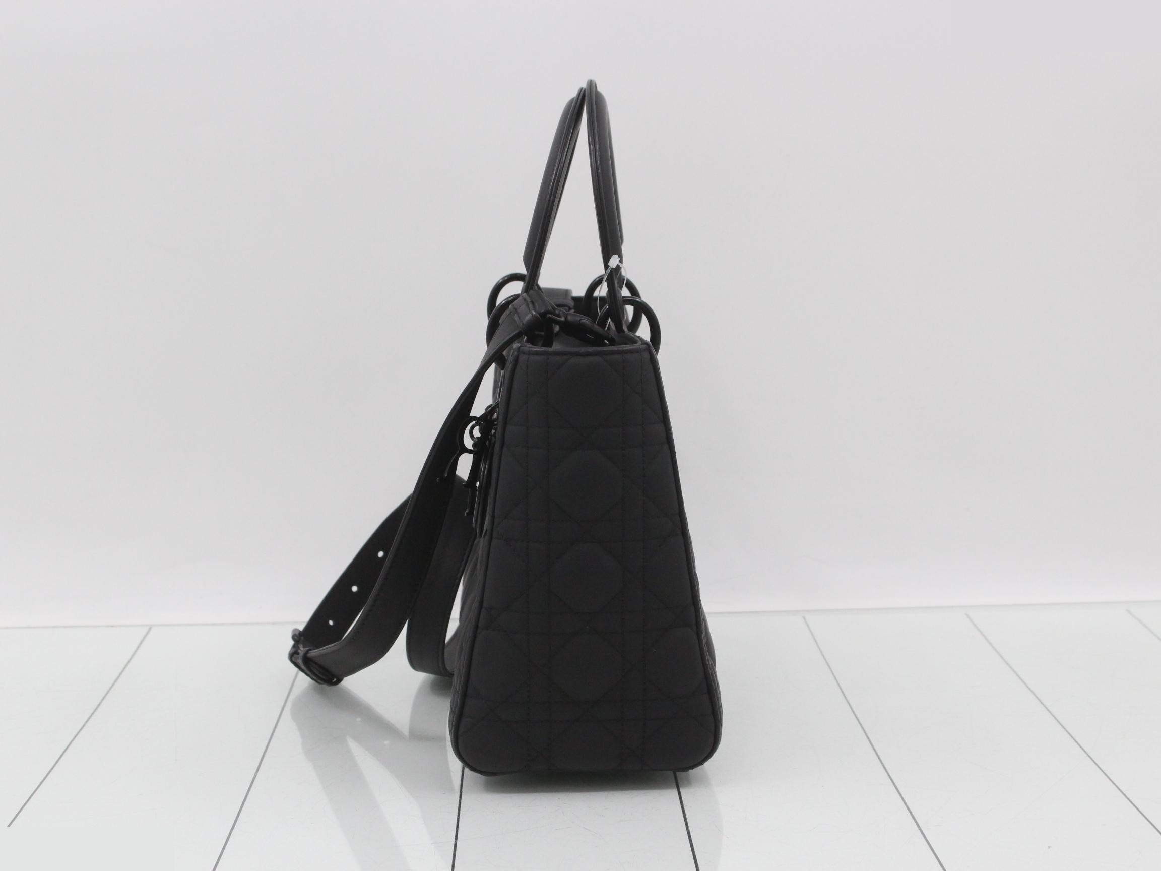 Lady Dior 2-Way Handbag, Ultra Matte Calf Leather, Black — view 3