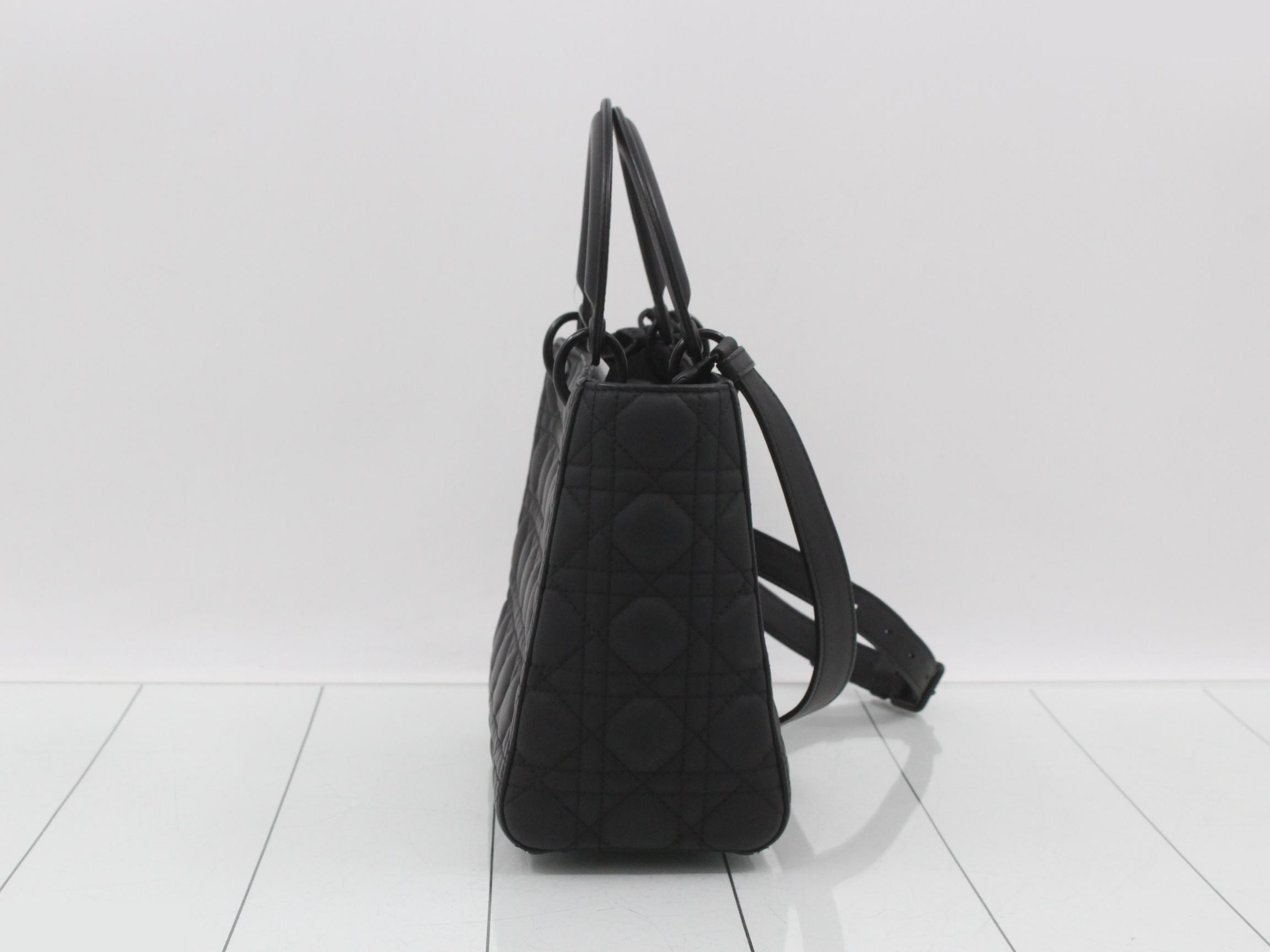 Lady Dior 2-Way Handbag, Ultra Matte Calf Leather, Black — view 4