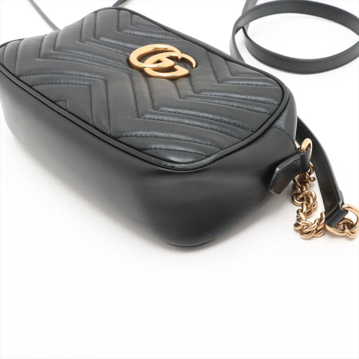 GG Marmont Leather Chain Shoulder Bag Black 447632 — view 3