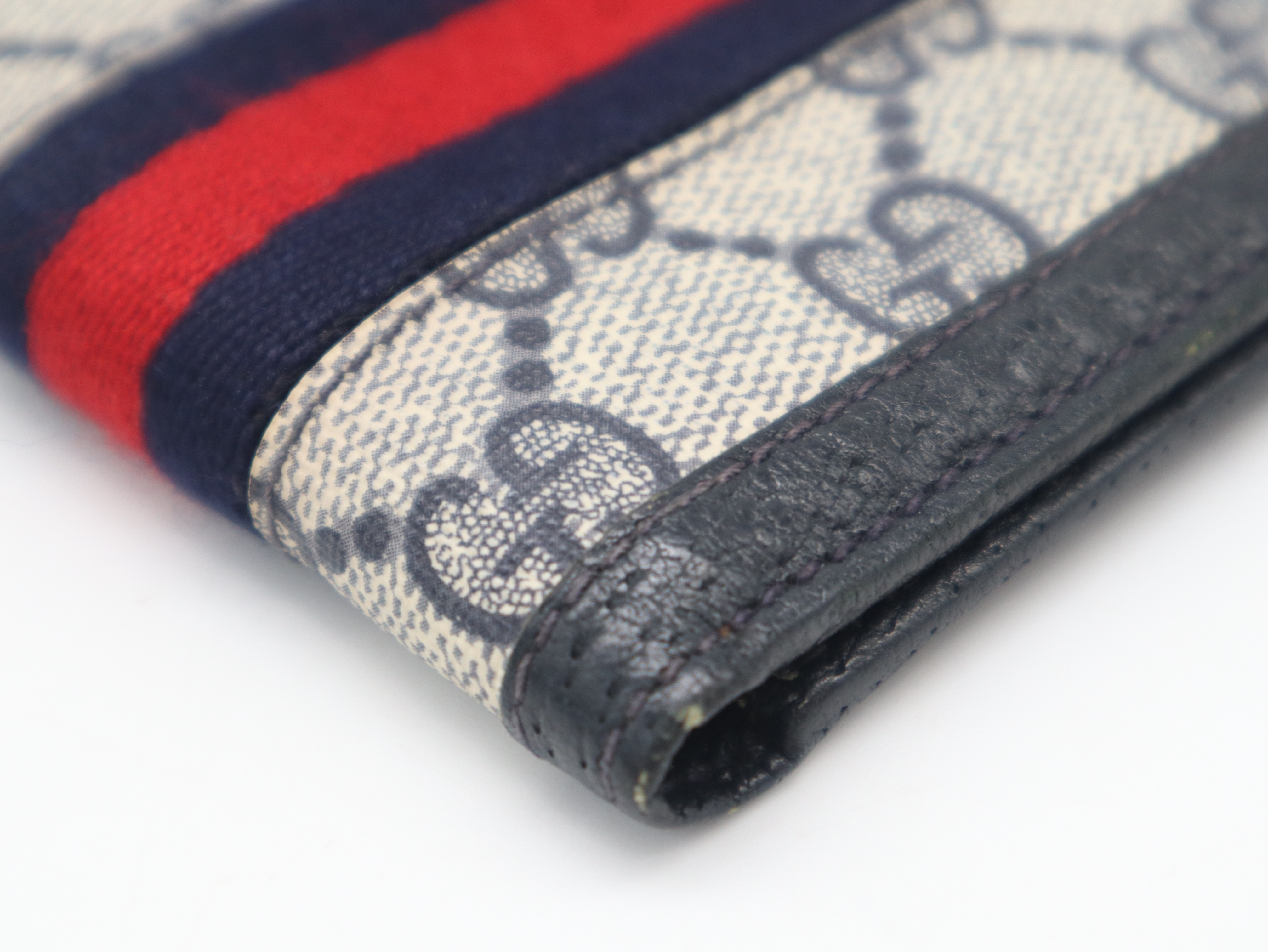 GG Supreme Sherry Line Leather Navy Wallet — view 7