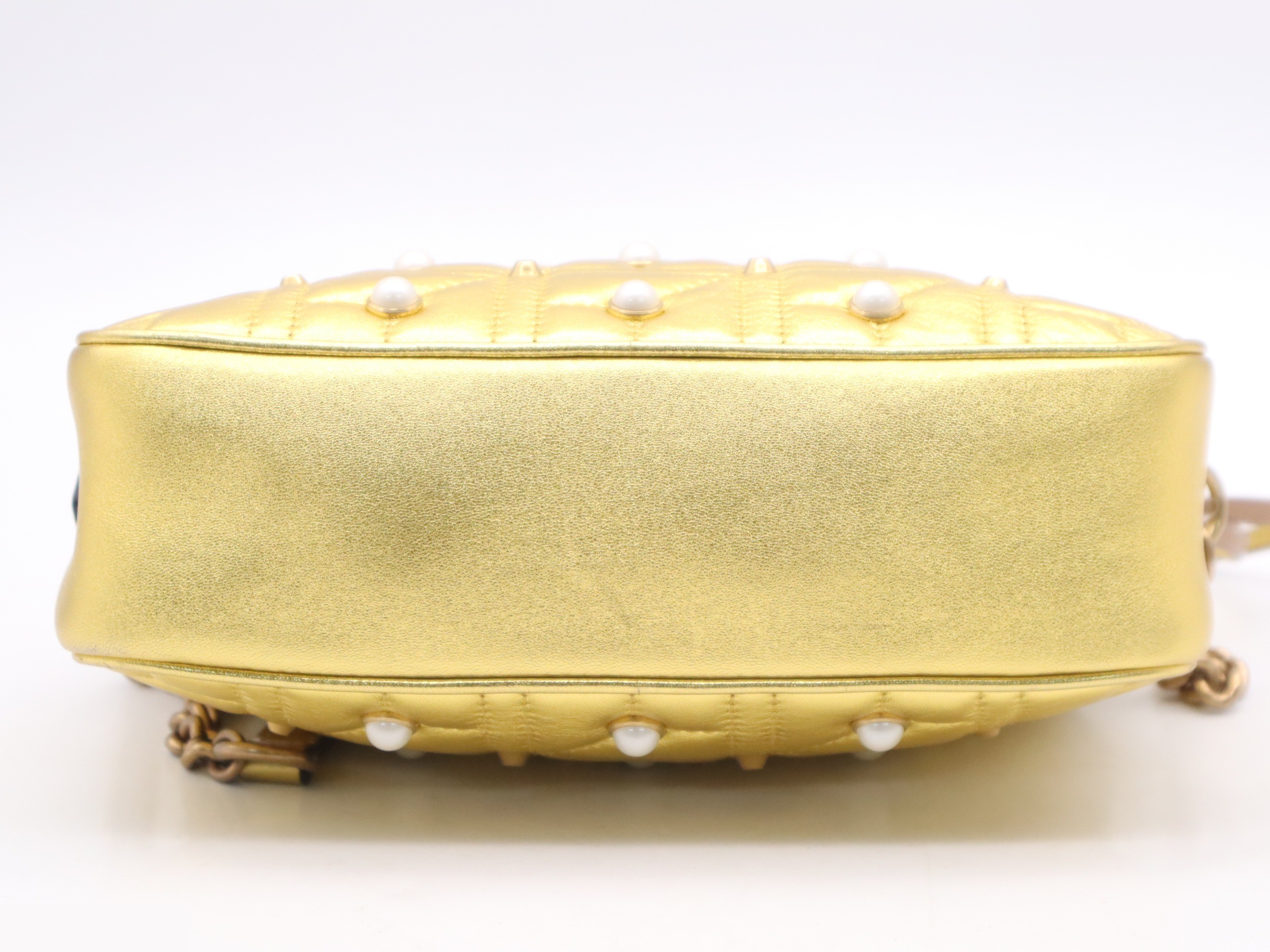 Leather GG Marmont Pearly Shoulder Bag, Gold, GD Hardware — view 4