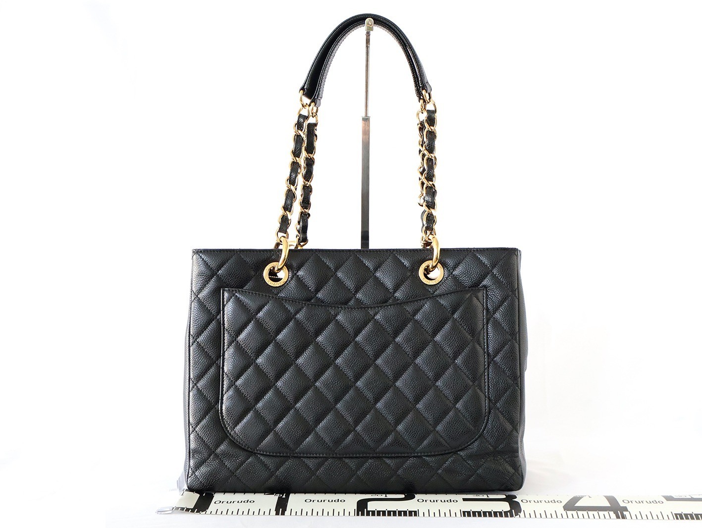 Caviar Skin GST Chain Tote Bag, Black — view 2
