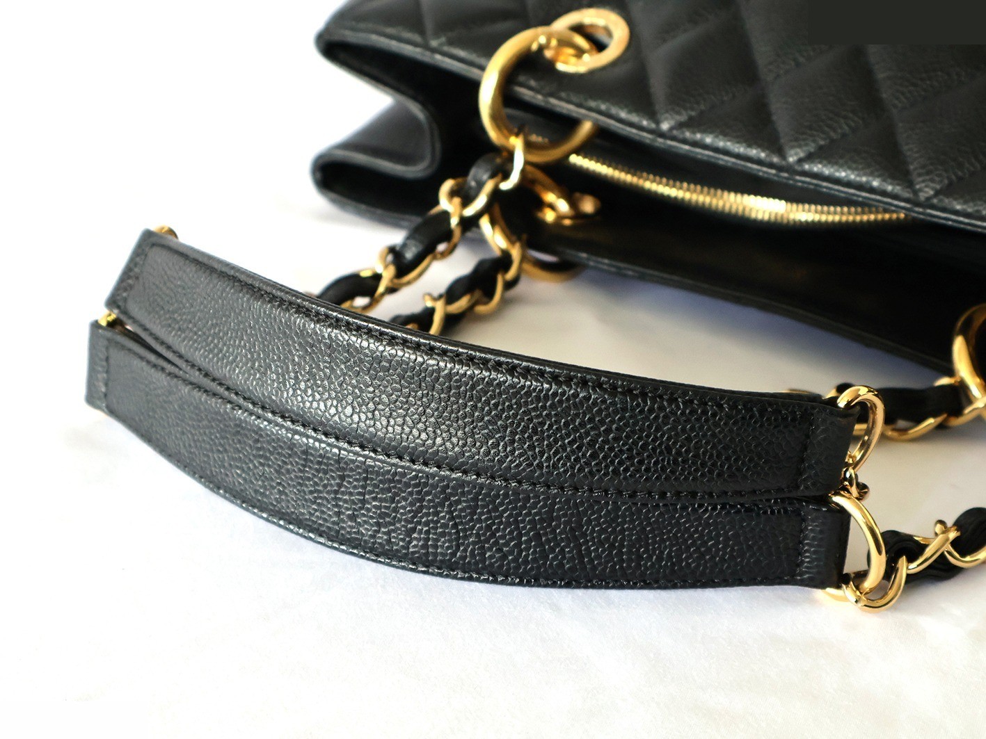 Caviar Skin GST Chain Tote Bag, Black — view 8