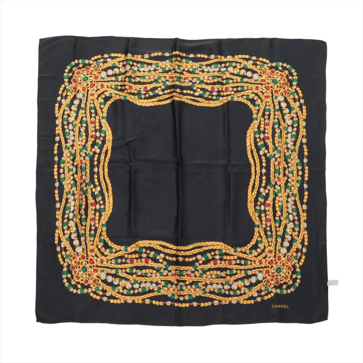 Gripoix scarf, silk, black. Shows signs of wear, including loose threads,