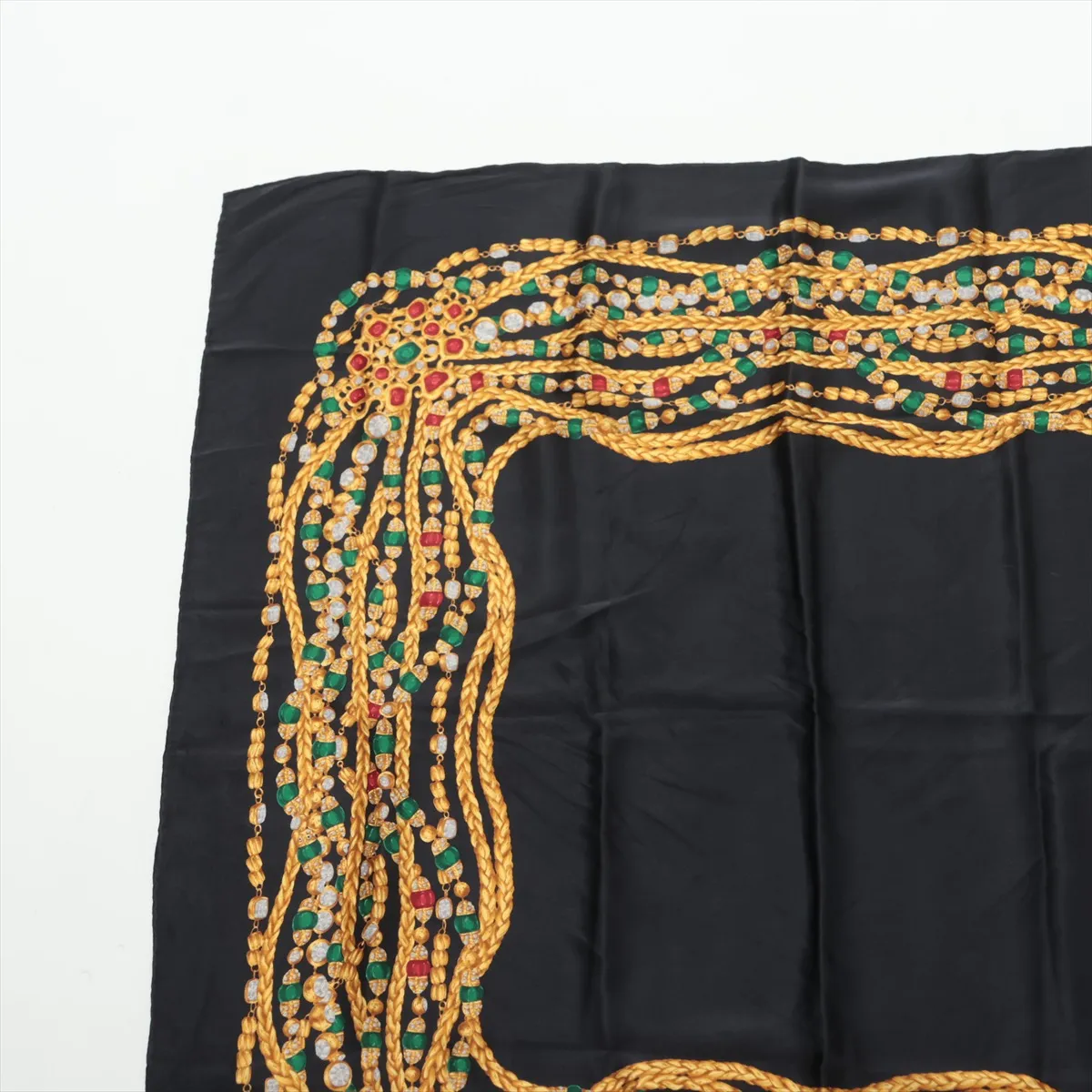 Gripoix scarf, silk, black. Shows signs of wear, including loose threads, — view 2