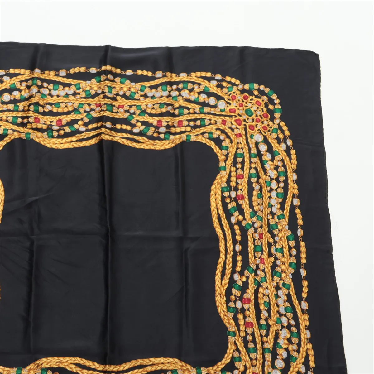 Gripoix scarf, silk, black. Shows signs of wear, including loose threads, — view 3