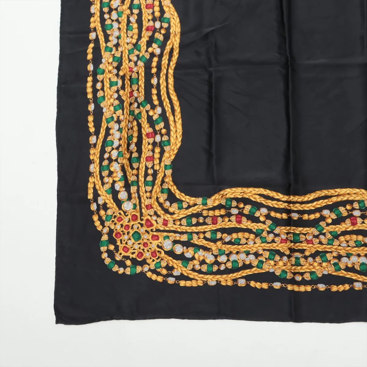 Gripoix scarf, silk, black. Shows signs of wear, including loose threads, — view 5