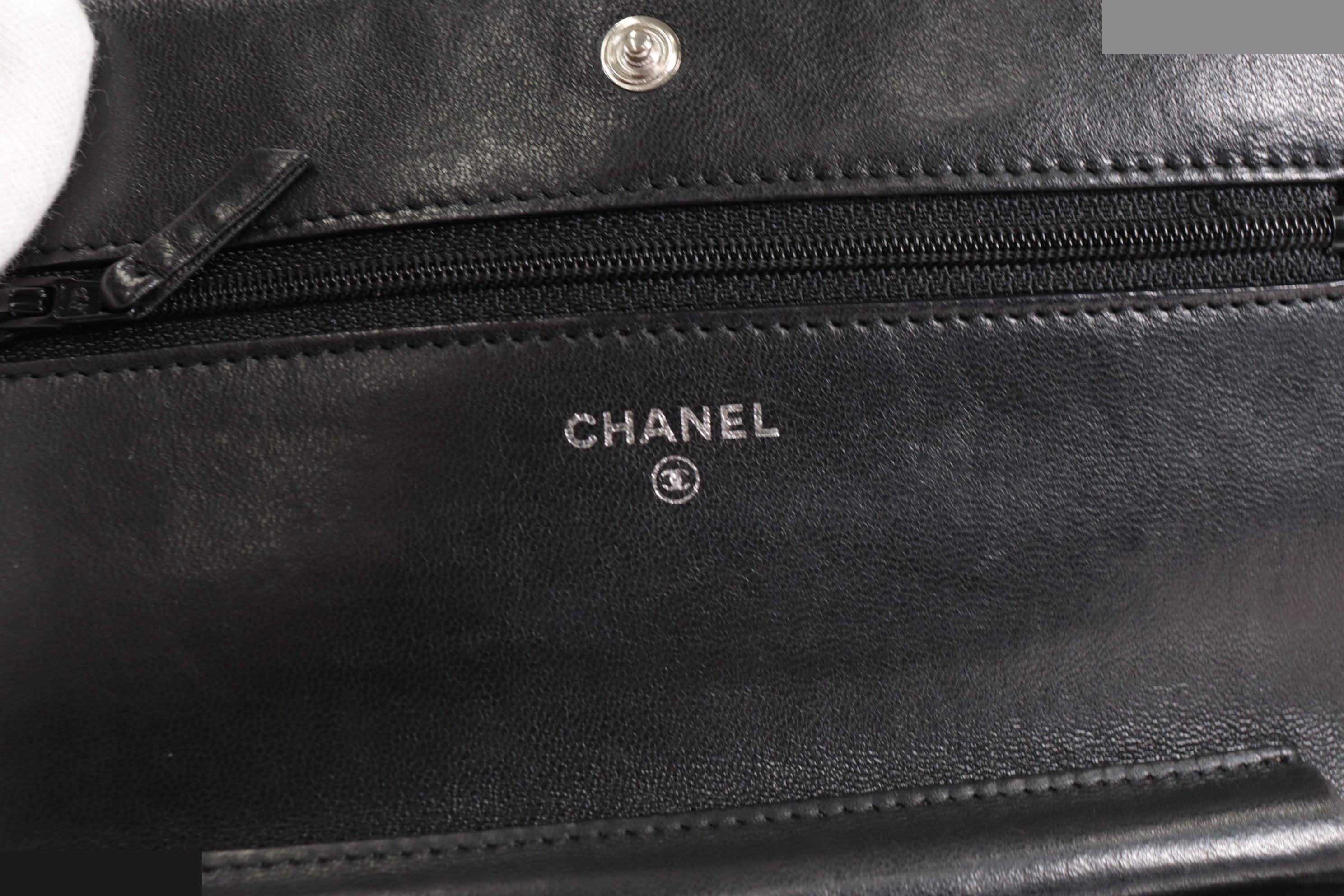 Coco Mark Lamb Chain Wallet, Silver Hardware, Series 19 — view 7