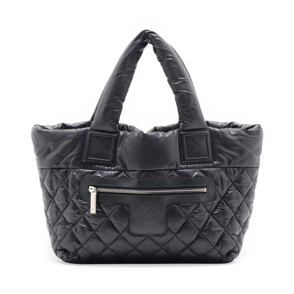 Coco Cocoon Nylon x Leather Tote Bag, Black with Silver Hardware, Item Number 18183903 (Serial Number 18)