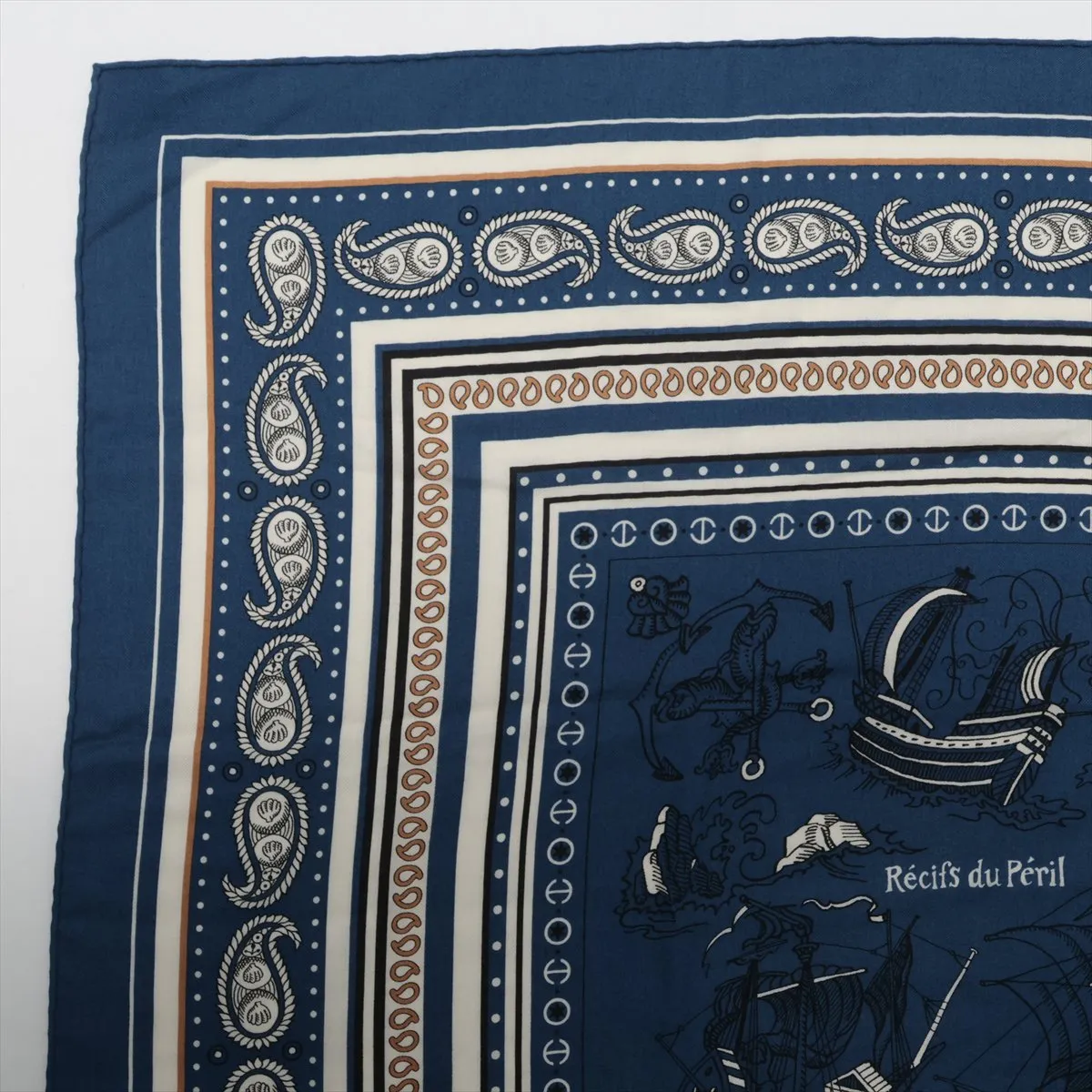 Carre Geant Tatouages ​​Marins Bandana (Sailor's Tattoo Bandana Scarf) Cashmere x Silk Blue - Some snags, wear, and pilling. — view 2
