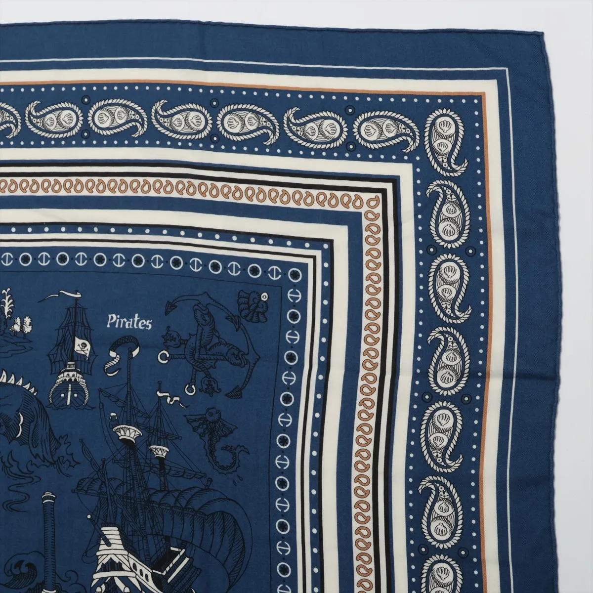 Carre Geant Tatouages ​​Marins Bandana (Sailor's Tattoo Bandana Scarf) Cashmere x Silk Blue - Some snags, wear, and pilling. — view 3