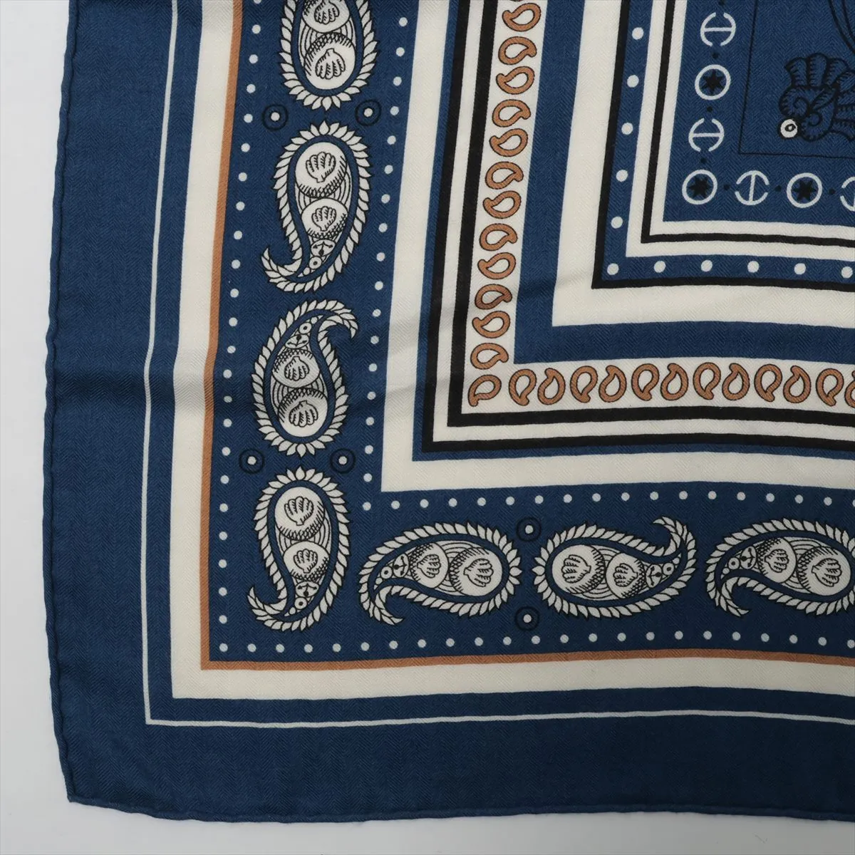 Carre Geant Tatouages ​​Marins Bandana (Sailor's Tattoo Bandana Scarf) Cashmere x Silk Blue - Some snags, wear, and pilling. — view 5