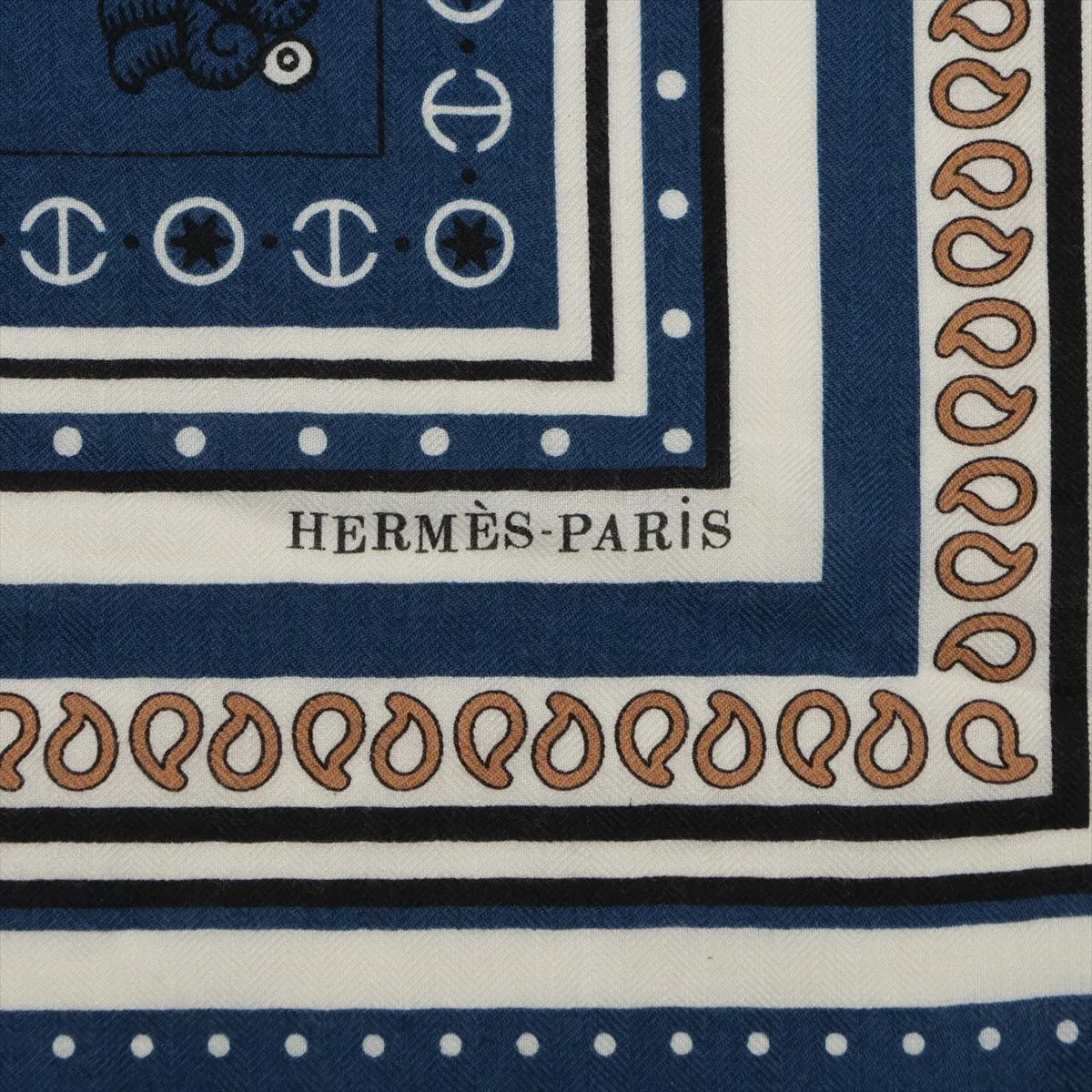 Carre Geant Tatouages ​​Marins Bandana (Sailor's Tattoo Bandana Scarf) Cashmere x Silk Blue - Some snags, wear, and pilling. — view 6