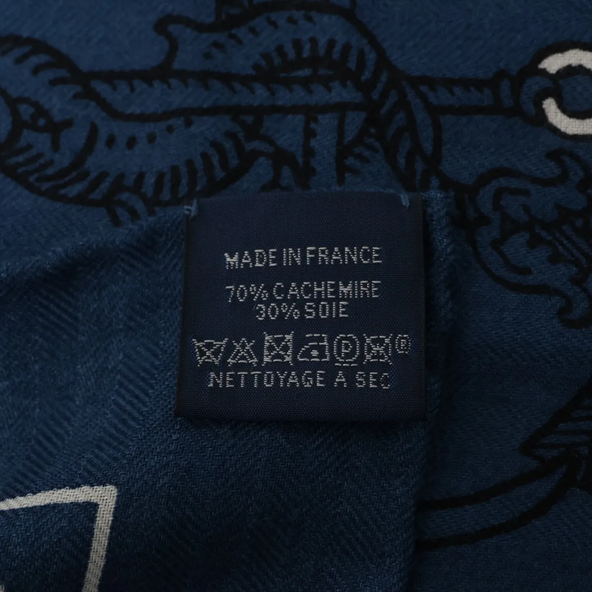 Carre Geant Tatouages ​​Marins Bandana (Sailor's Tattoo Bandana Scarf) Cashmere x Silk Blue - Some snags, wear, and pilling. — view 7