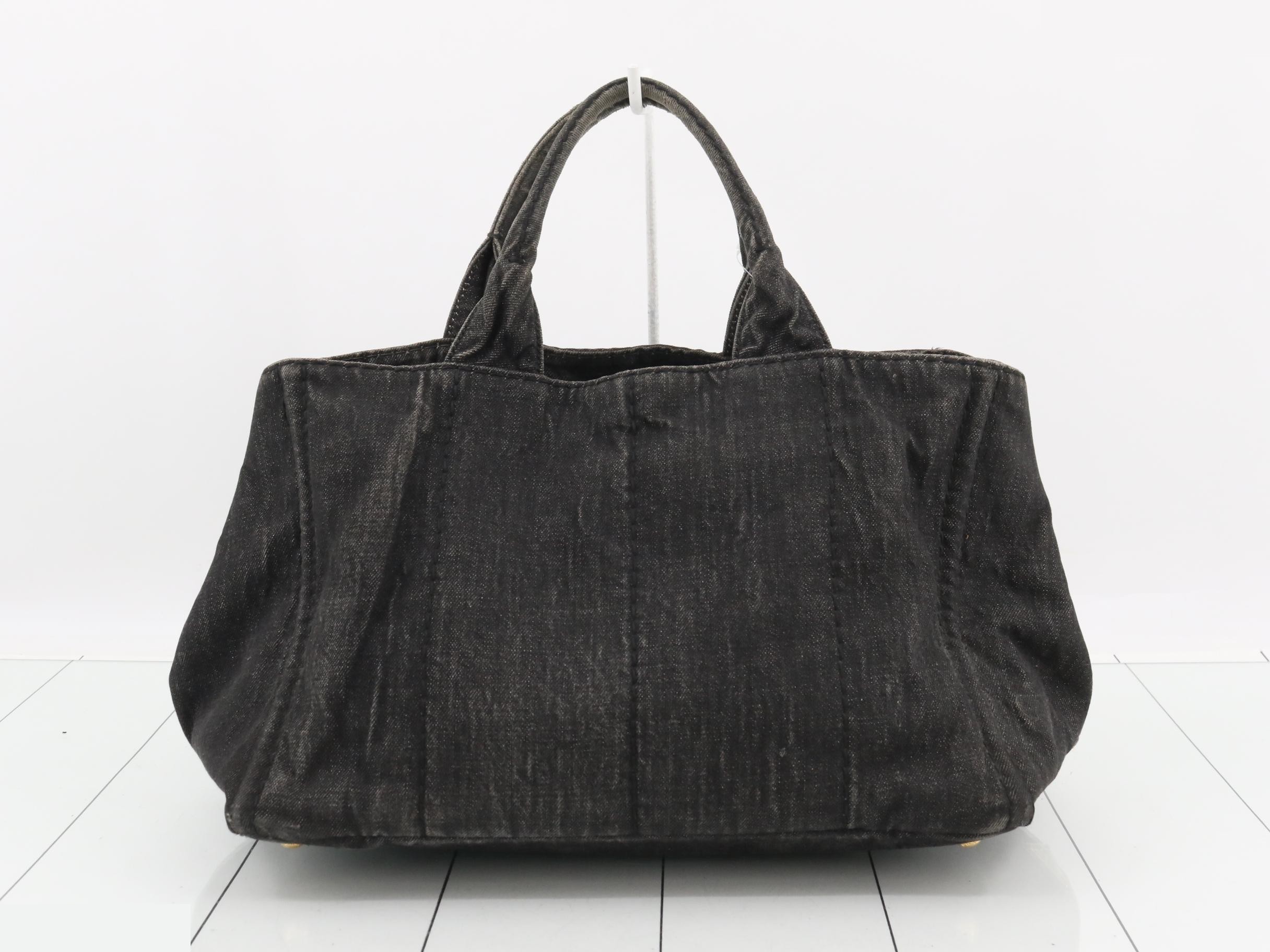 Denim Canapa Tote Bag, Black, Gold Hardware — view 2