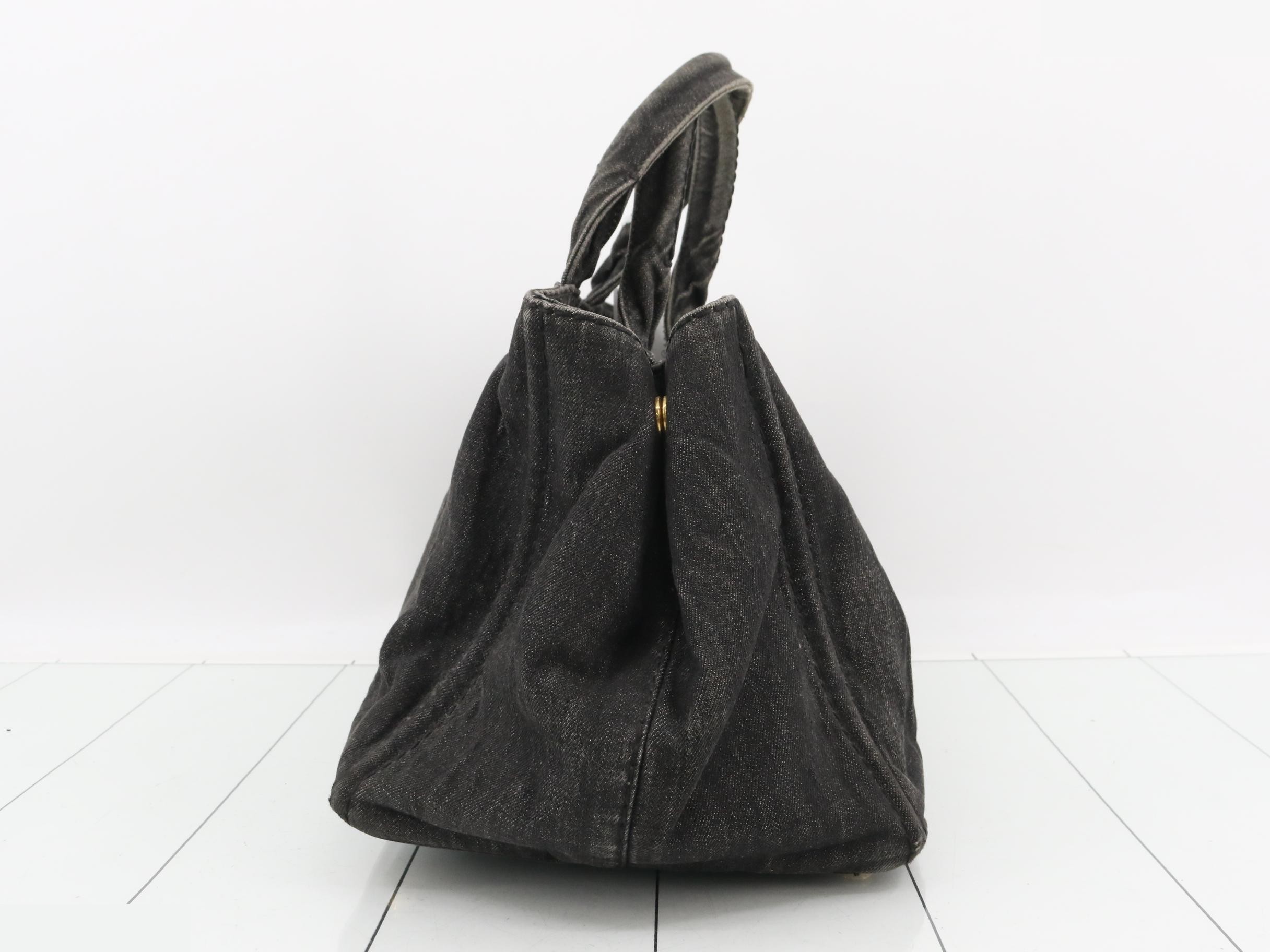 Denim Canapa Tote Bag, Black, Gold Hardware — view 3
