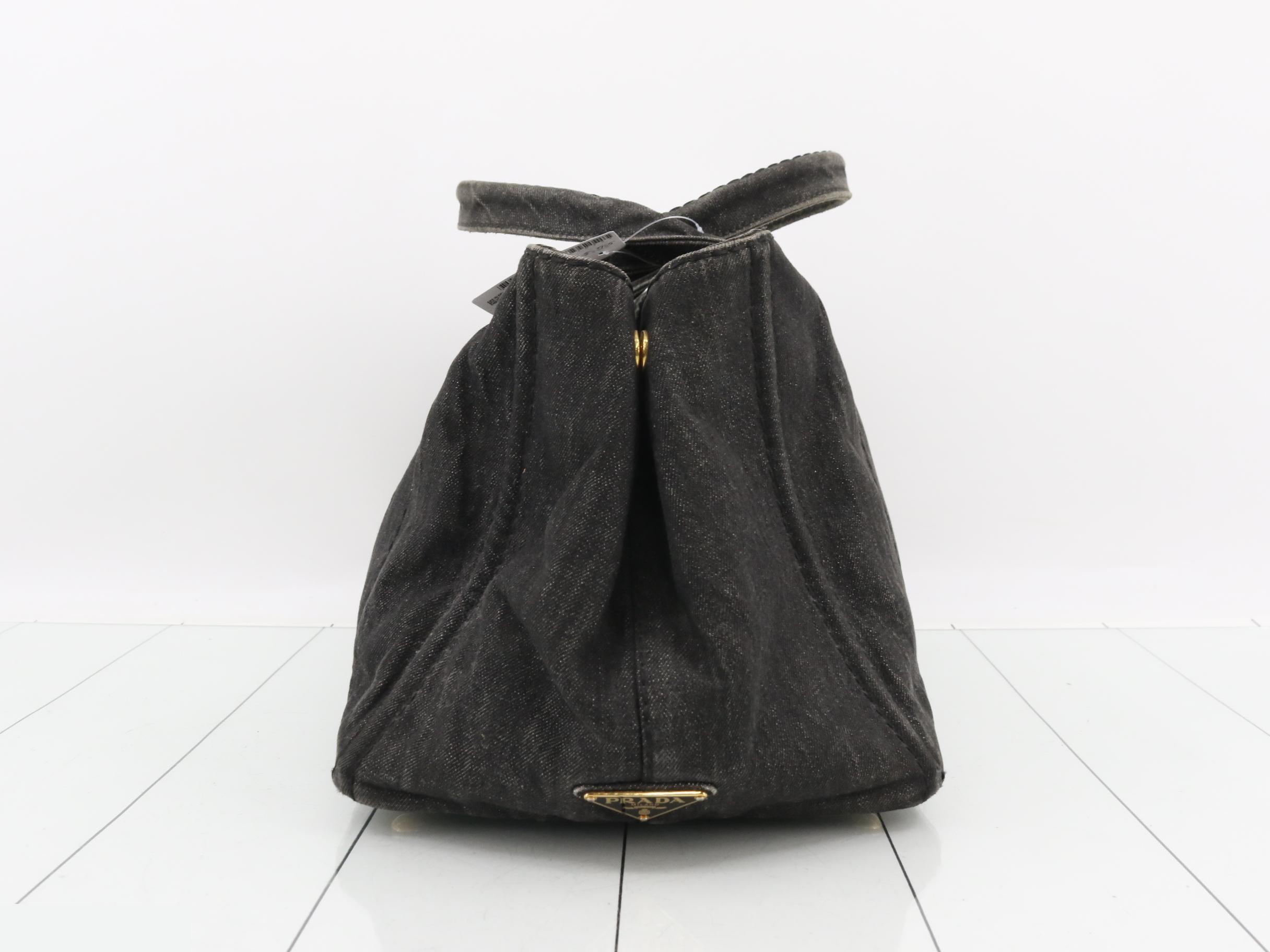 Denim Canapa Tote Bag, Black, Gold Hardware — view 4