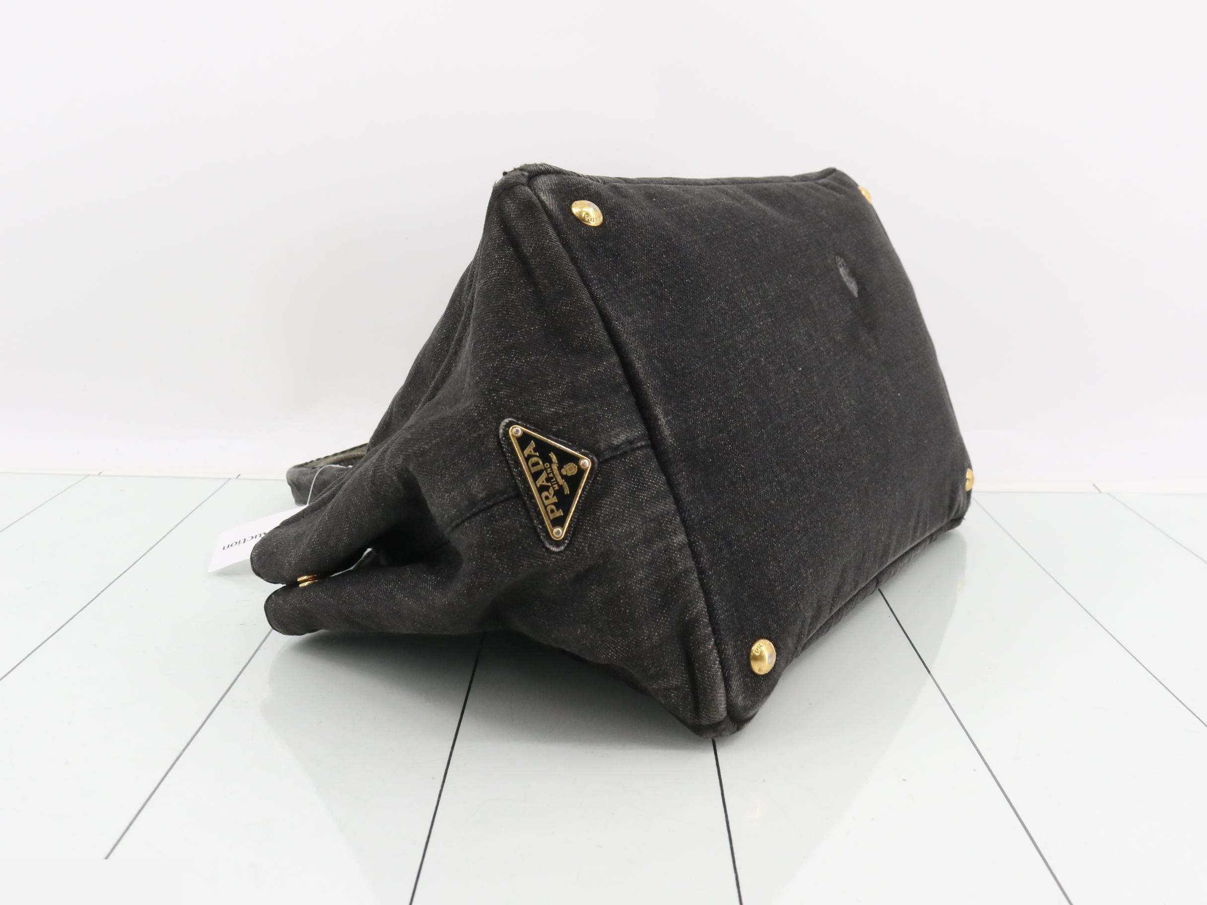 Denim Canapa Tote Bag, Black, Gold Hardware — view 5