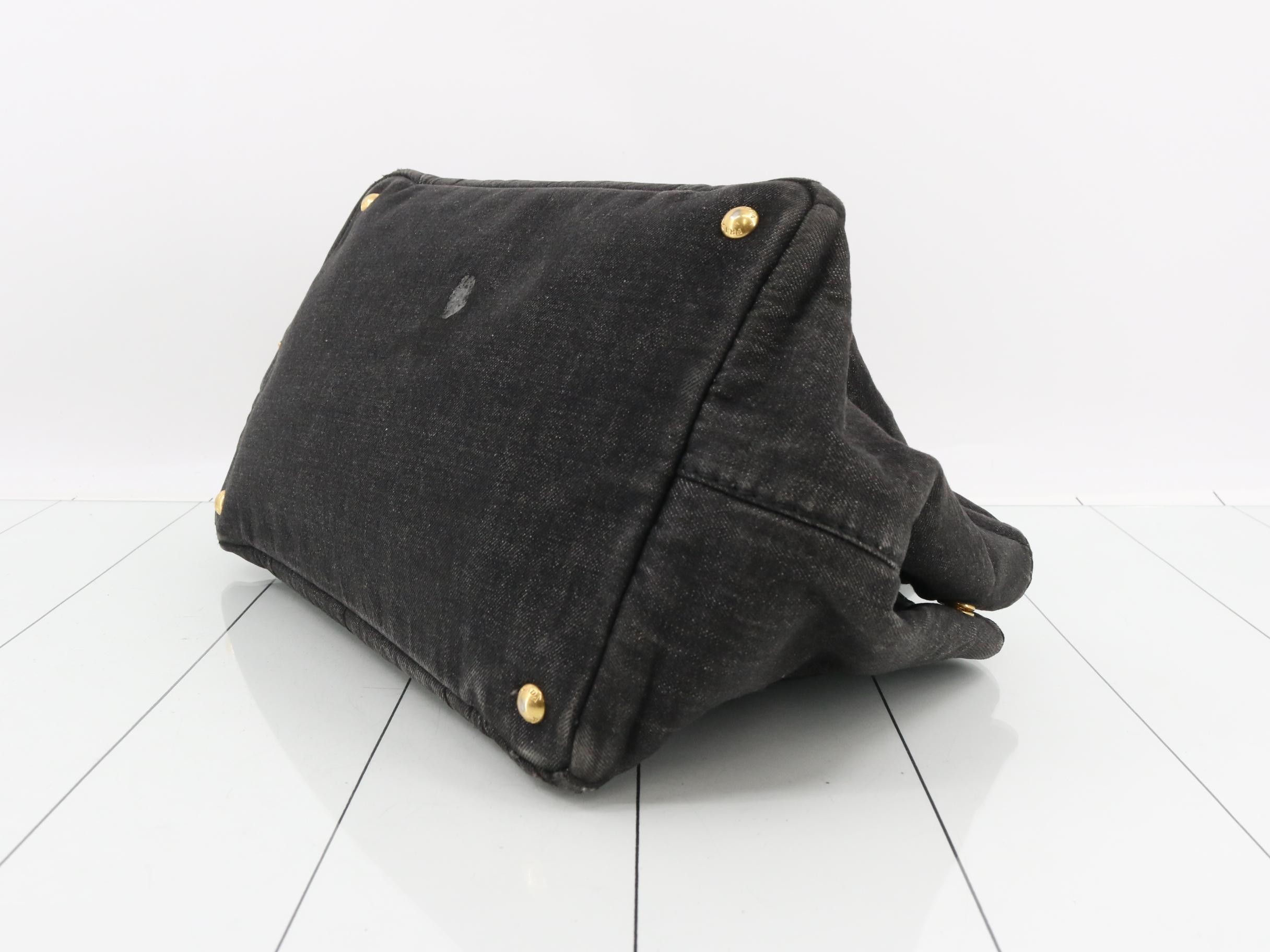 Denim Canapa Tote Bag, Black, Gold Hardware — view 6