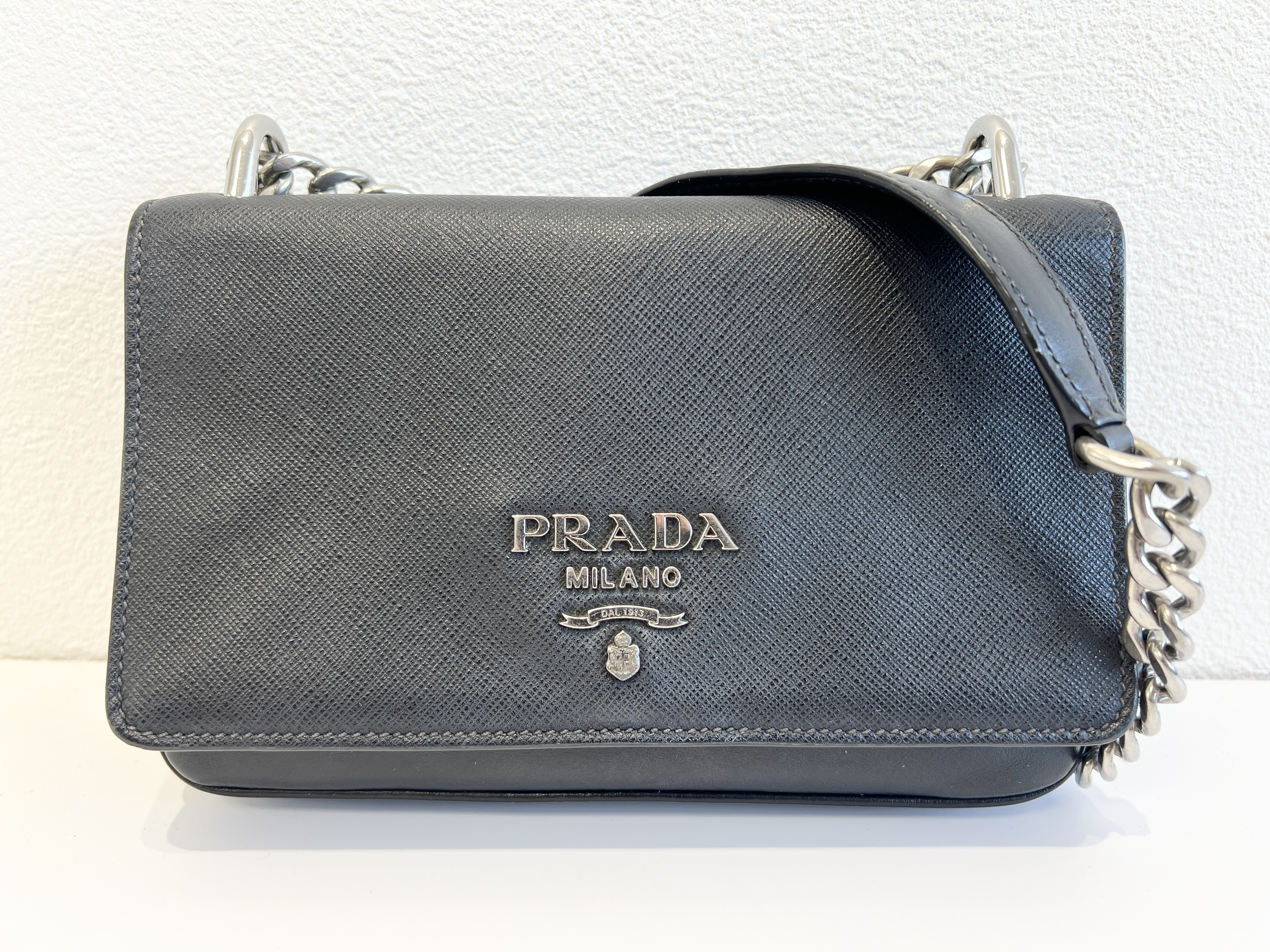 Saffiano Leather Logo Flap Chain One-Shoulder Bag