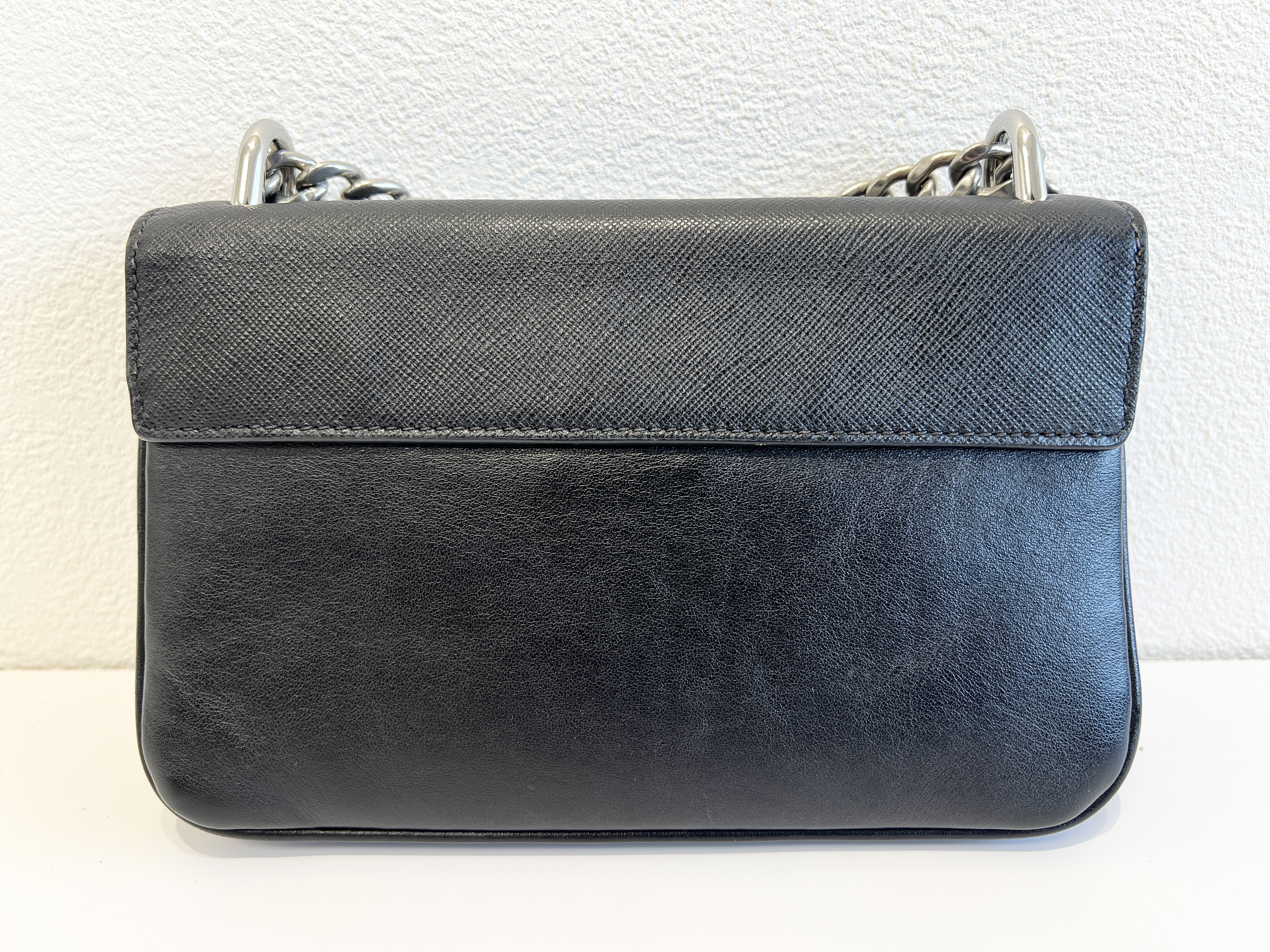 Saffiano Leather Logo Flap Chain One-Shoulder Bag — view 2
