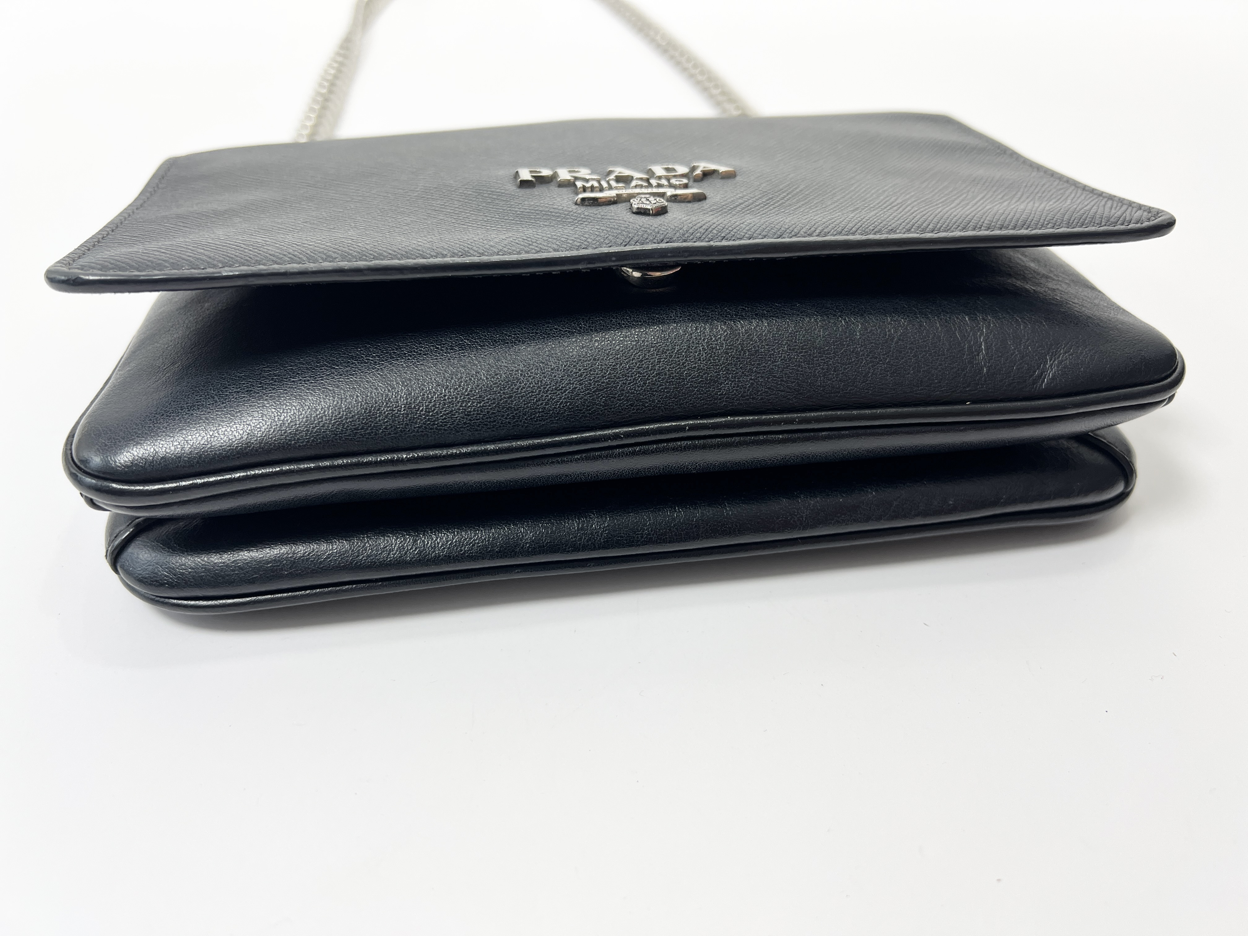 Saffiano Leather Logo Flap Chain One-Shoulder Bag — view 12
