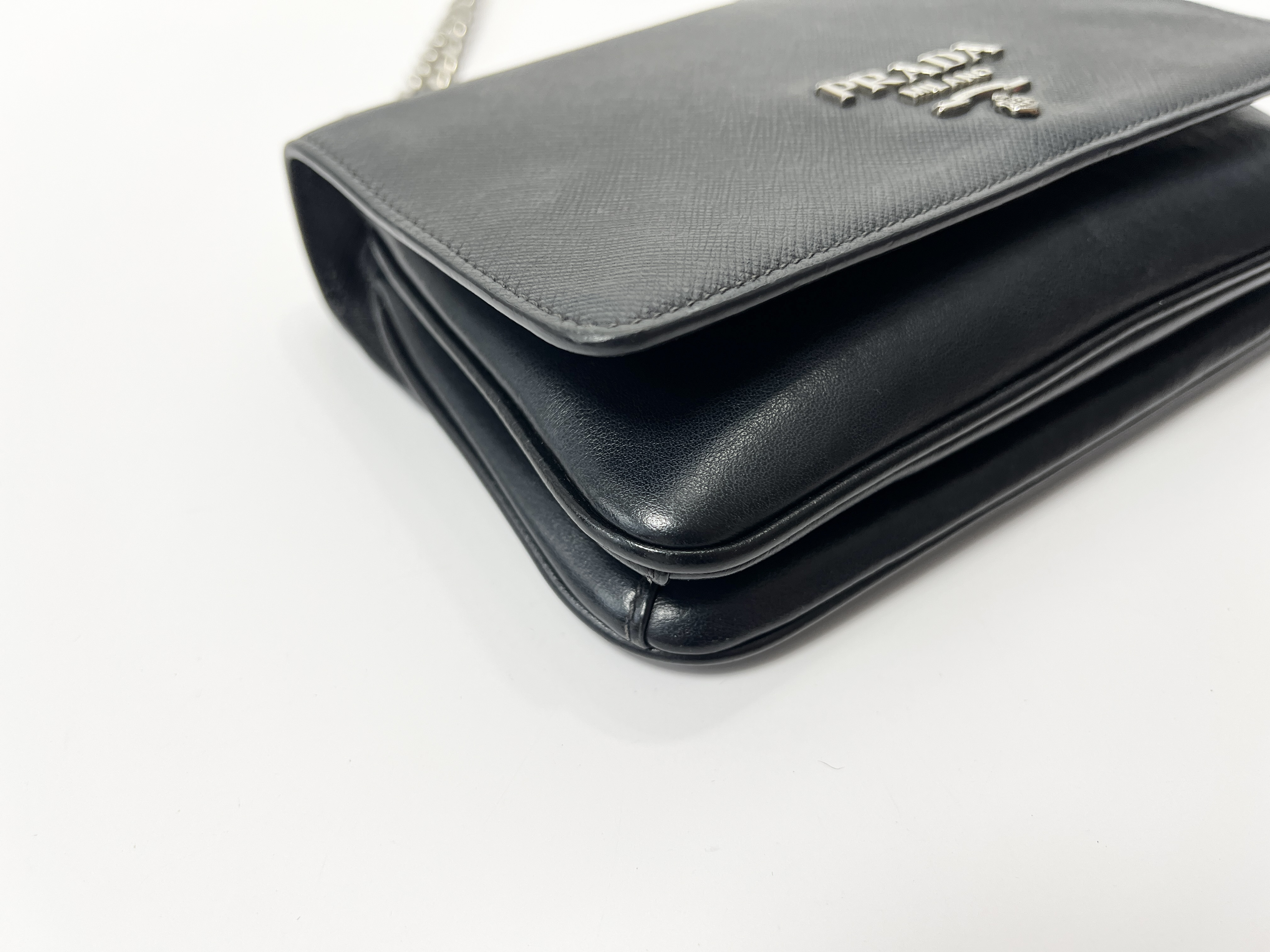 Saffiano Leather Logo Flap Chain One-Shoulder Bag — view 8
