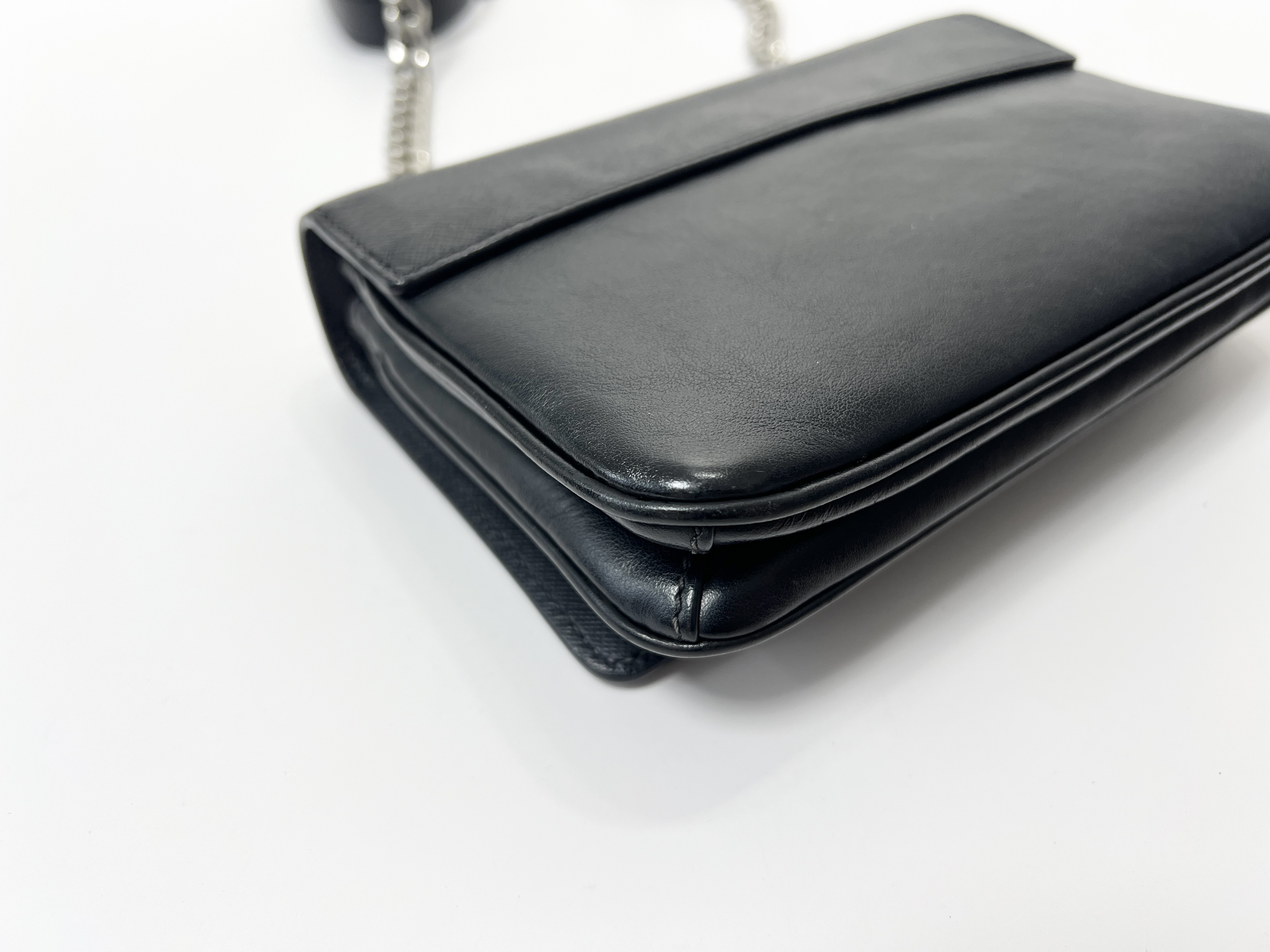 Saffiano Leather Logo Flap Chain One-Shoulder Bag — view 10