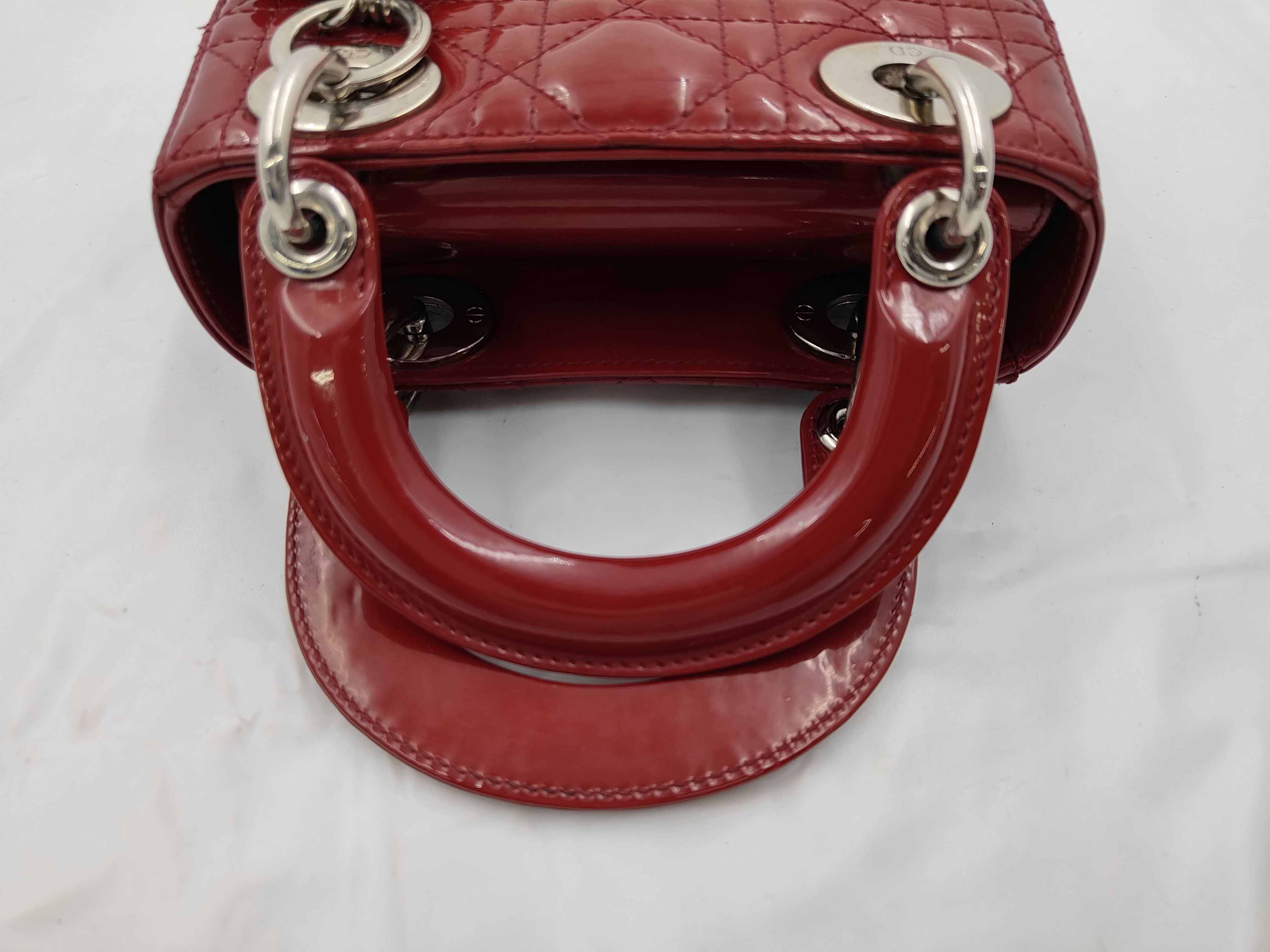 Lady Dior Handbag, 3 Compartments, Red & Silver, Patent Leather — view 3
