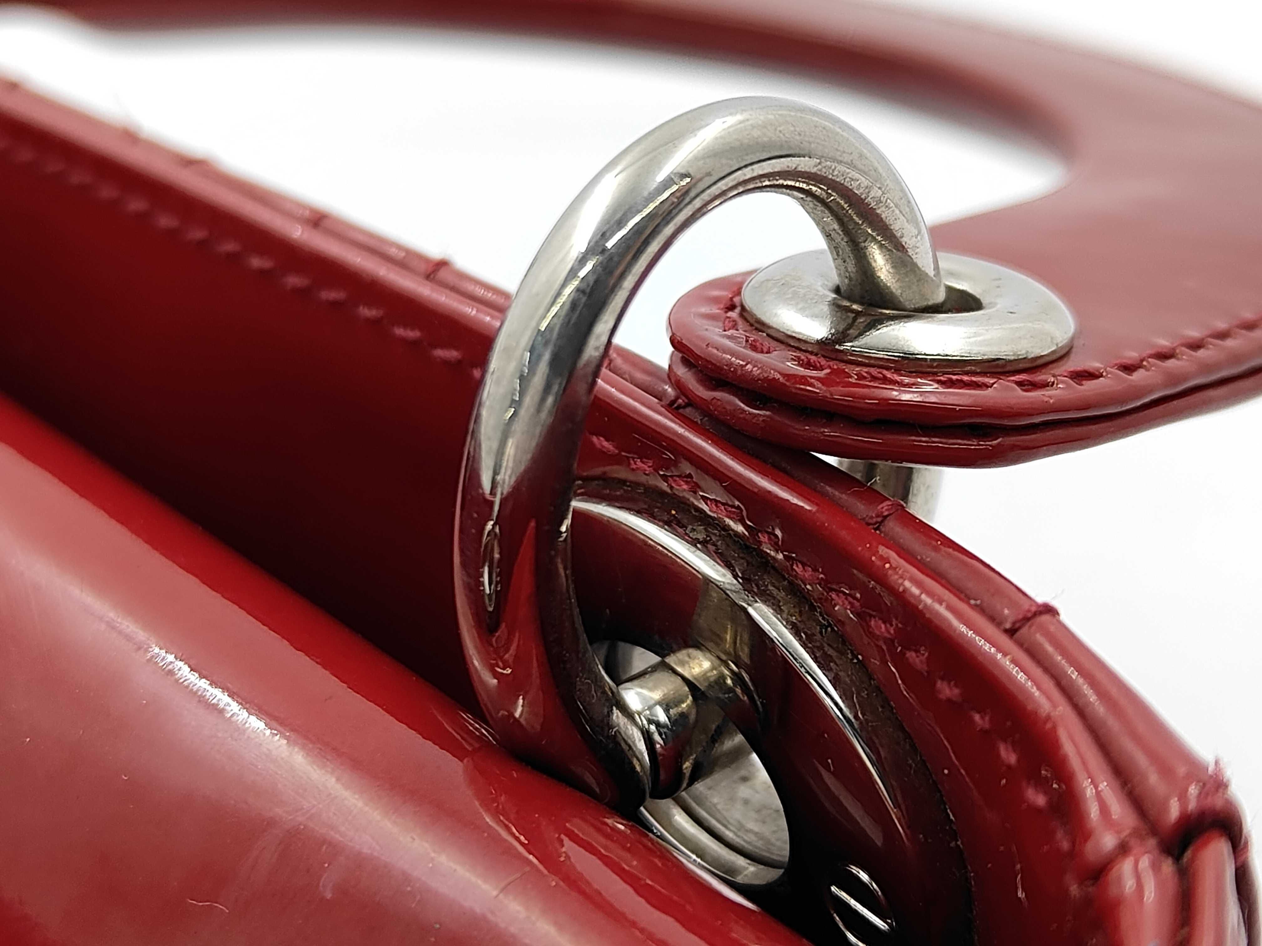 Lady Dior Handbag, 3 Compartments, Red & Silver, Patent Leather — view 5