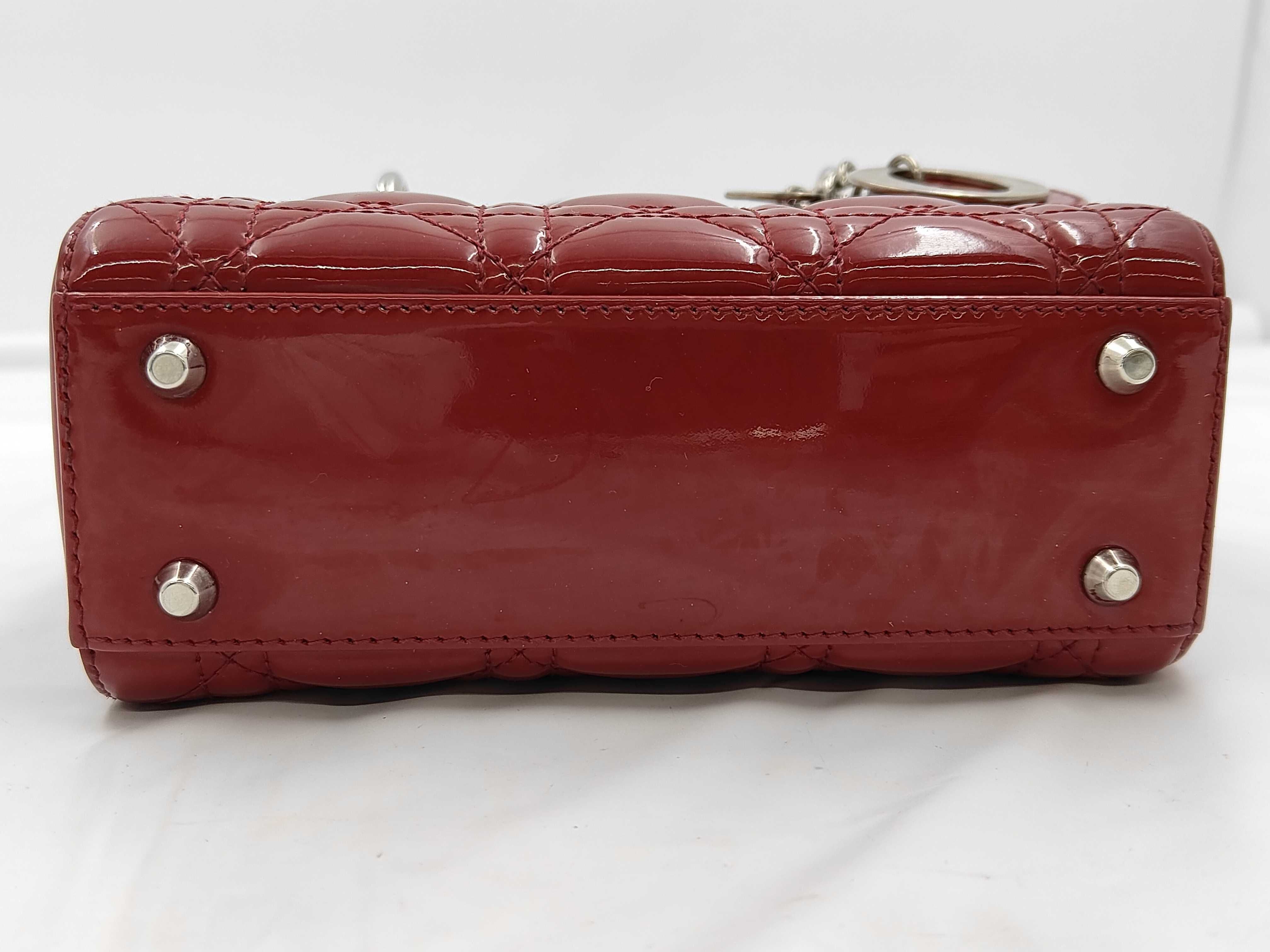 Lady Dior Handbag, 3 Compartments, Red & Silver, Patent Leather — view 7