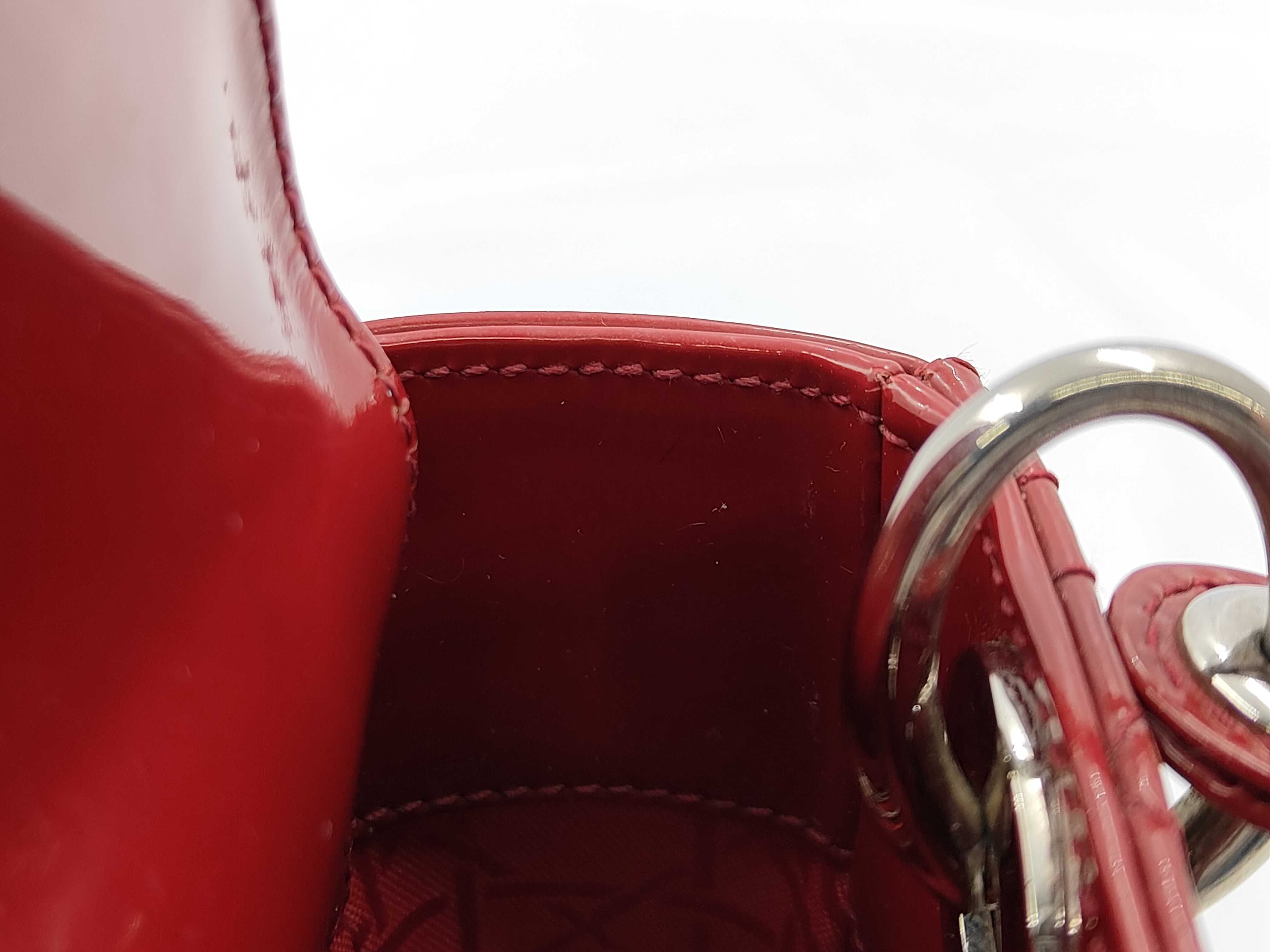 Lady Dior Handbag, 3 Compartments, Red & Silver, Patent Leather — view 8