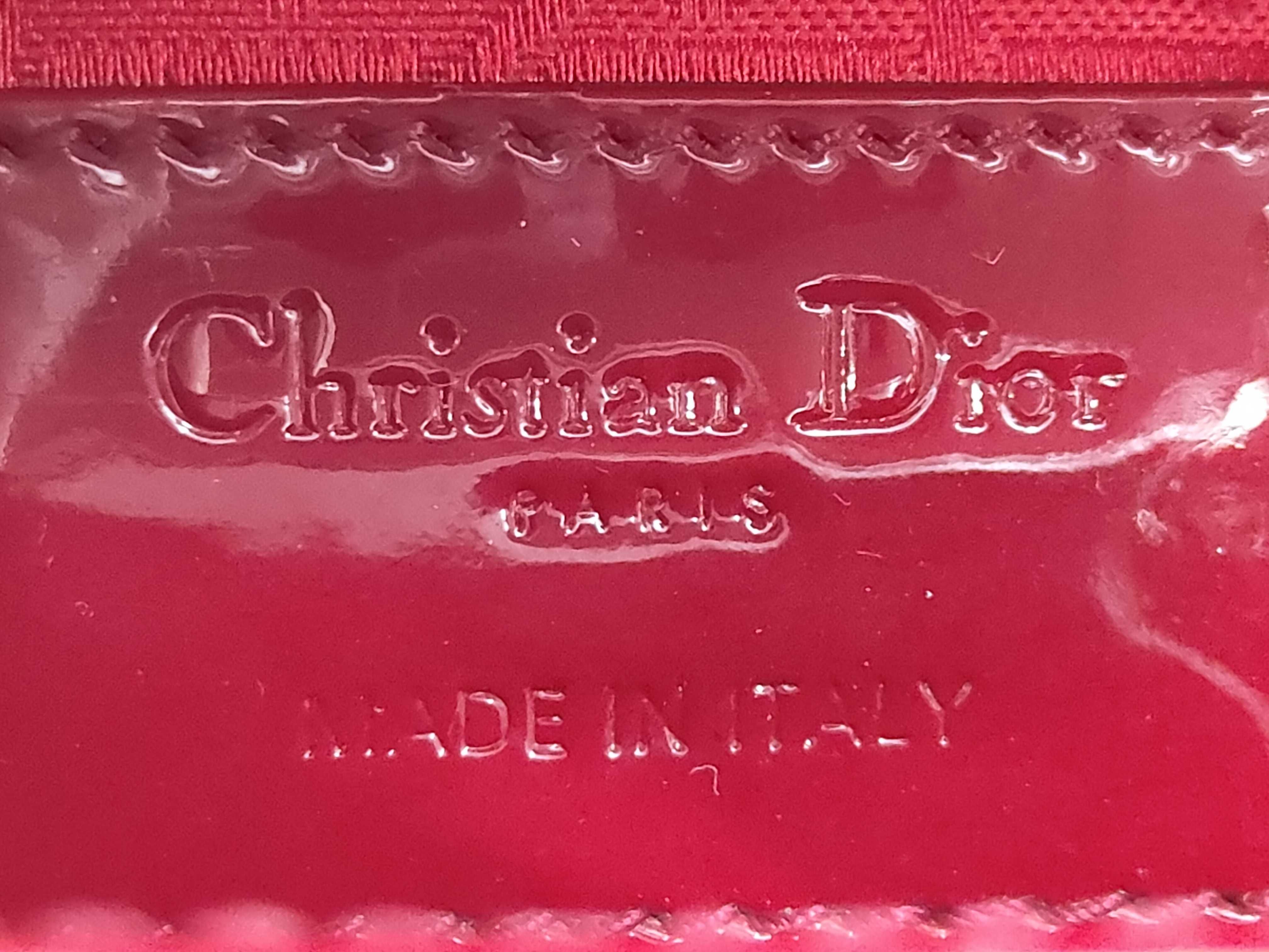 Lady Dior Handbag, 3 Compartments, Red & Silver, Patent Leather — view 10