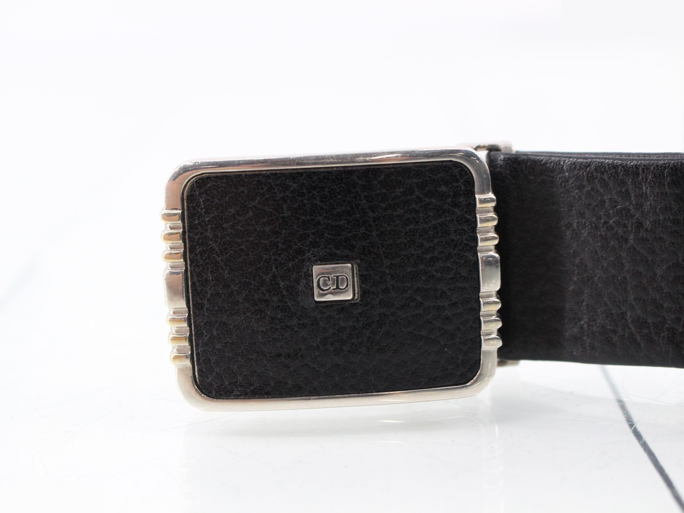 MONSIEUR CD Logo Leather Belt, Black — view 3