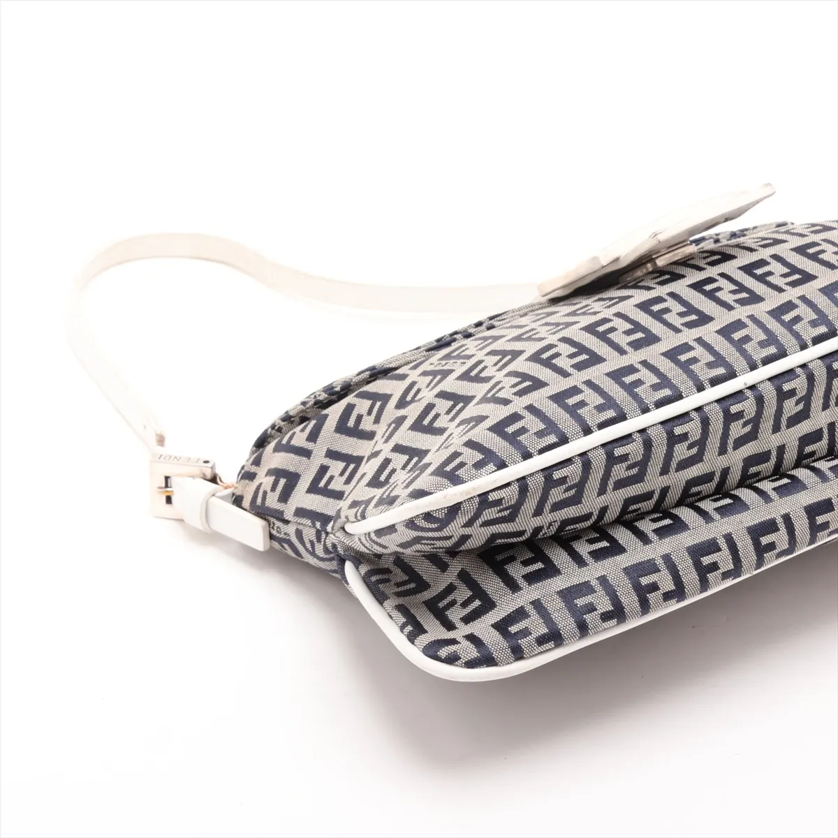 Zucchino Canvas x Leather Shoulder Bag, Navy — view 4