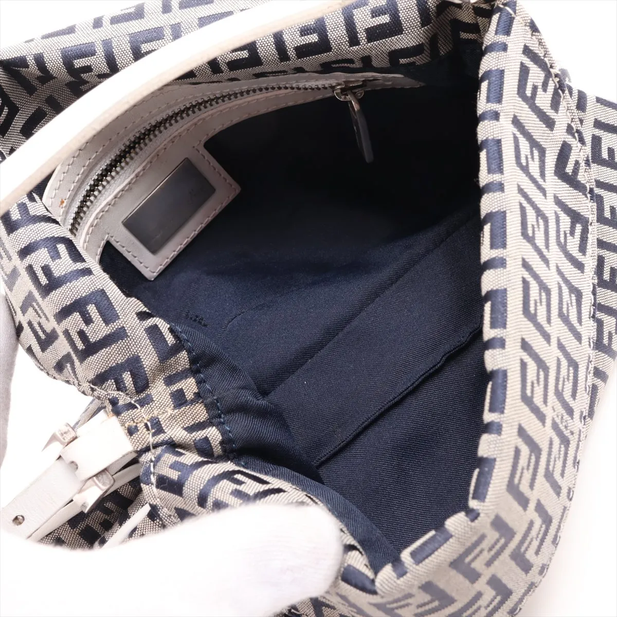 Zucchino Canvas x Leather Shoulder Bag, Navy — view 7