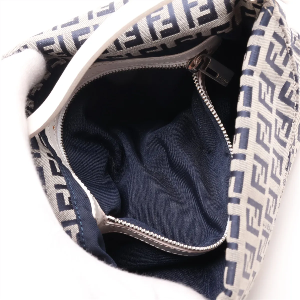 Zucchino Canvas x Leather Shoulder Bag, Navy — view 8