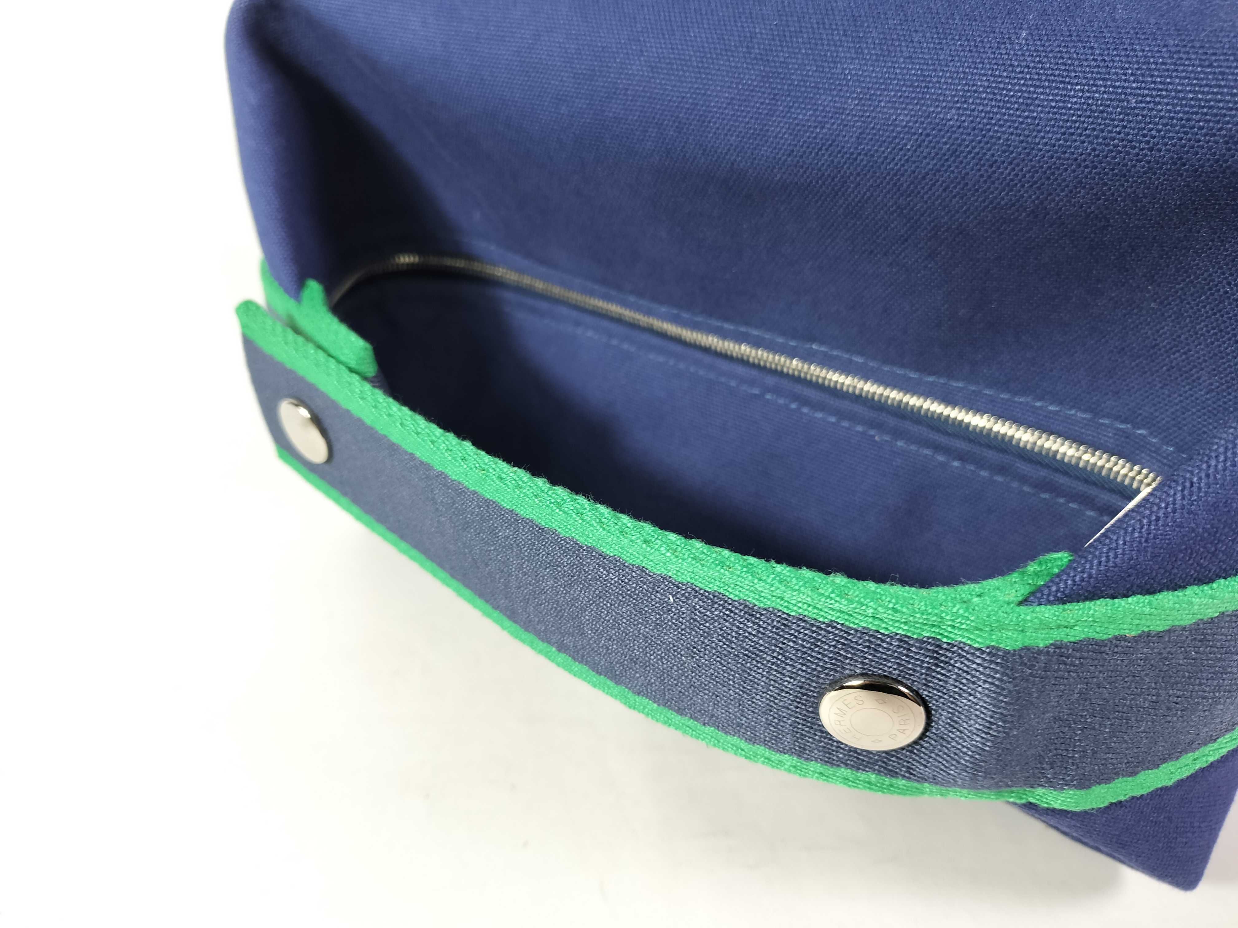 Bride à Black GM Canvas Handbag, Navy x Green, Silver Hardware — view 3