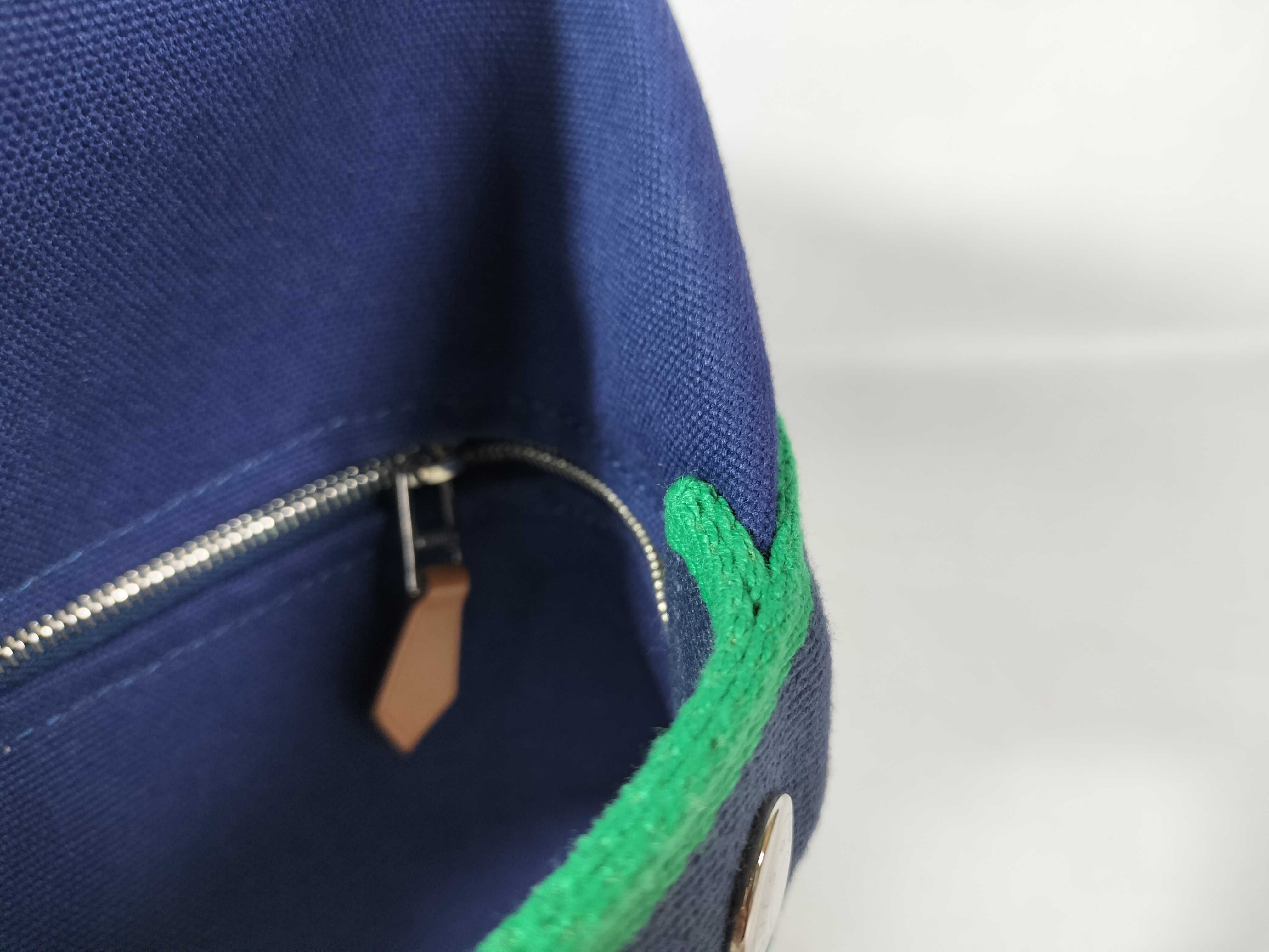 Bride à Black GM Canvas Handbag, Navy x Green, Silver Hardware — view 5