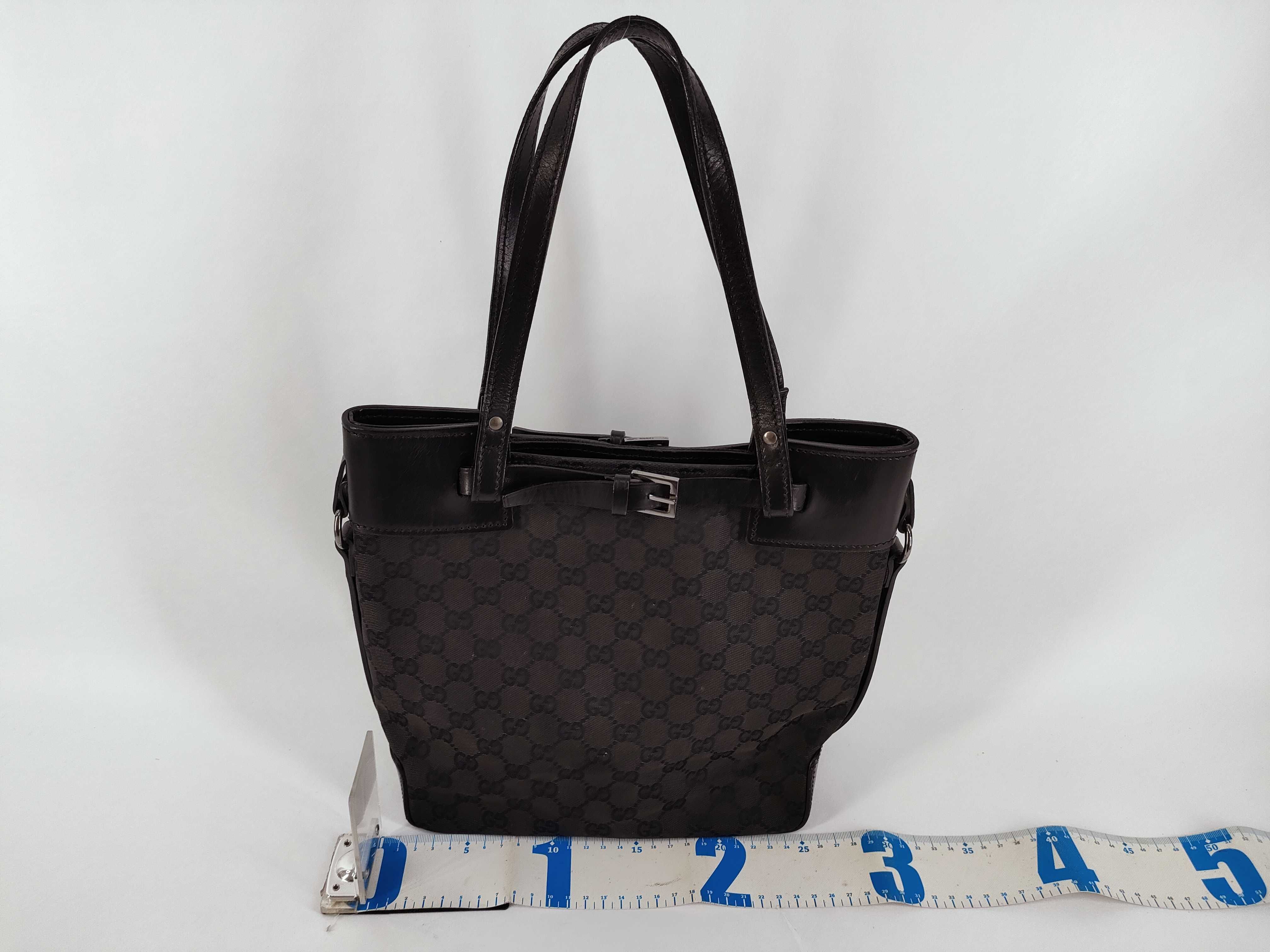 GG logo pattern canvas leather handbag — view 2