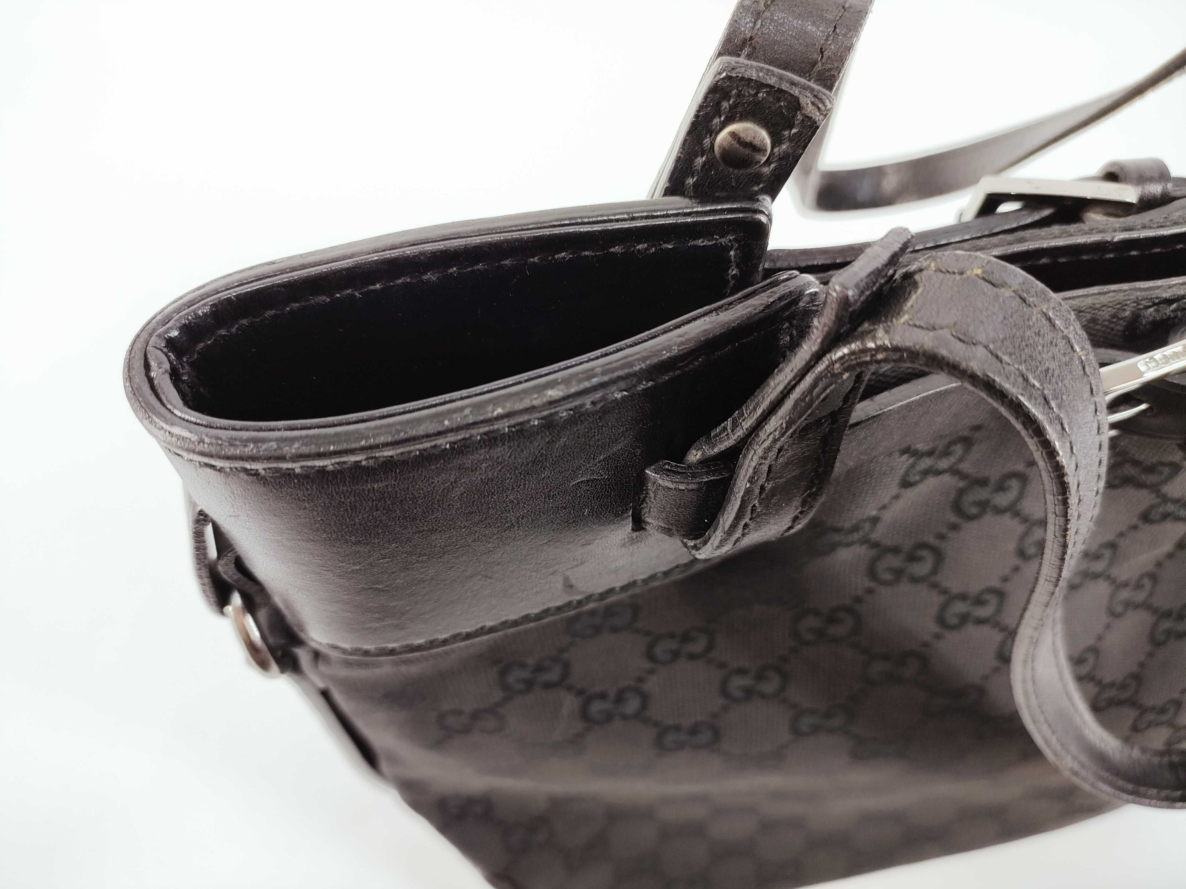 GG logo pattern canvas leather handbag — view 8