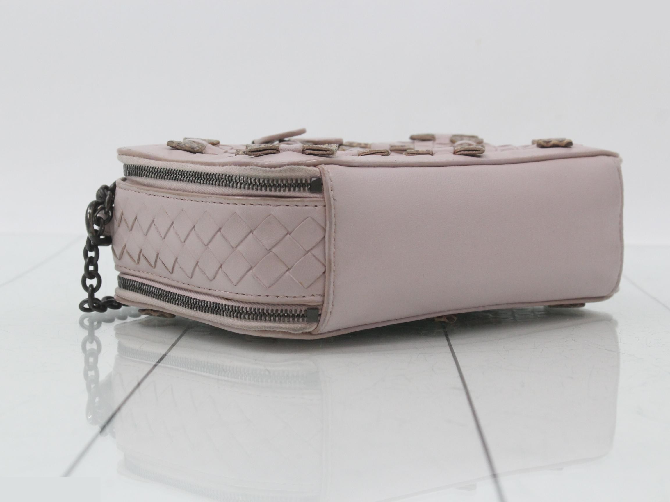 Intrecciato Chain Shoulder Bag, Pink Beige Leather — view 5