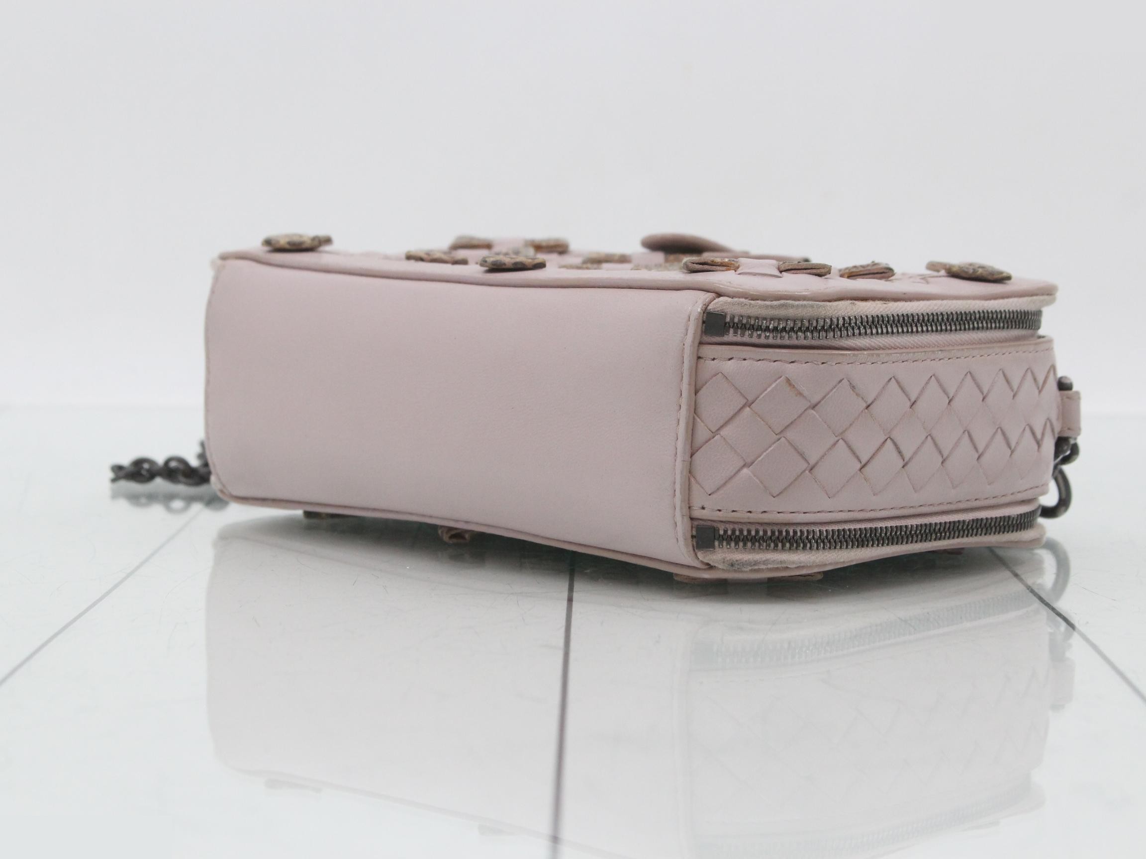 Intrecciato Chain Shoulder Bag, Pink Beige Leather — view 6