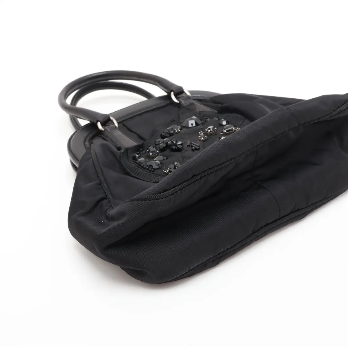 Tessuto Nylon x Leather Handbag, Black — view 4